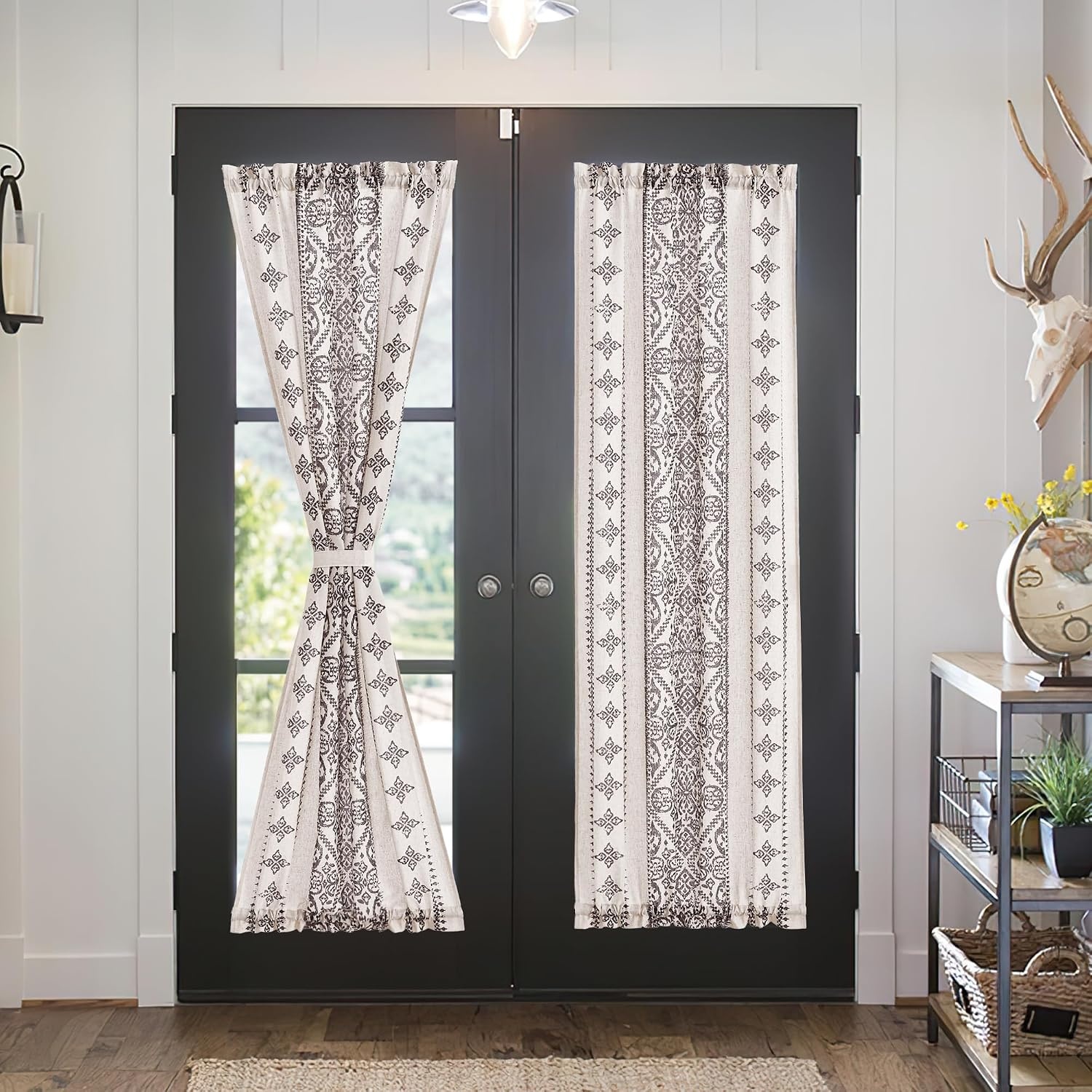 image:imageNICETOWN Natural Linen Door Curtains for Glass French Door Farmhouse Boho Window Rustic Sheer Drapes Light Filtering Rod Pocket Front Sidelight Shade Privacy Added 1 PC 35 W x 72 LNatural