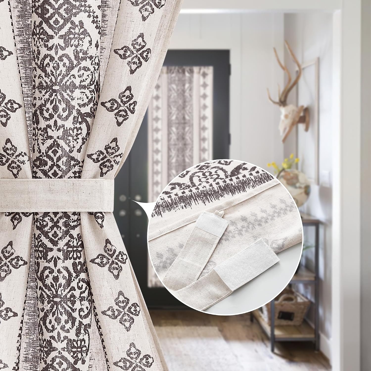 image:imageNICETOWN Natural Linen Door Curtains for Glass French Door Farmhouse Boho Window Rustic Sheer Drapes Light Filtering Rod Pocket Front Sidelight Shade Privacy Added 1 PC 35 W x 72 LNatural