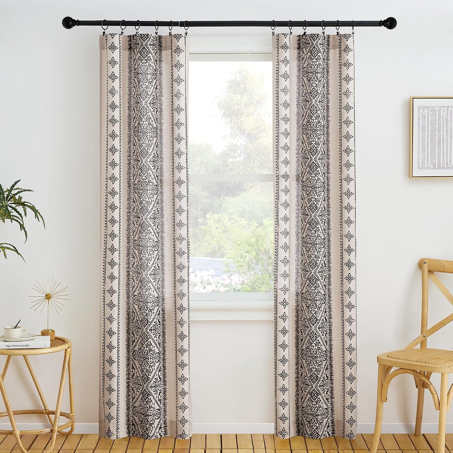 image:imageNICETOWN Natural Linen Door Curtains for Glass French Door Farmhouse Boho Window Rustic Sheer Drapes Light Filtering Rod Pocket Front Sidelight Shade Privacy Added 1 PC 35 W x 72 LAngora