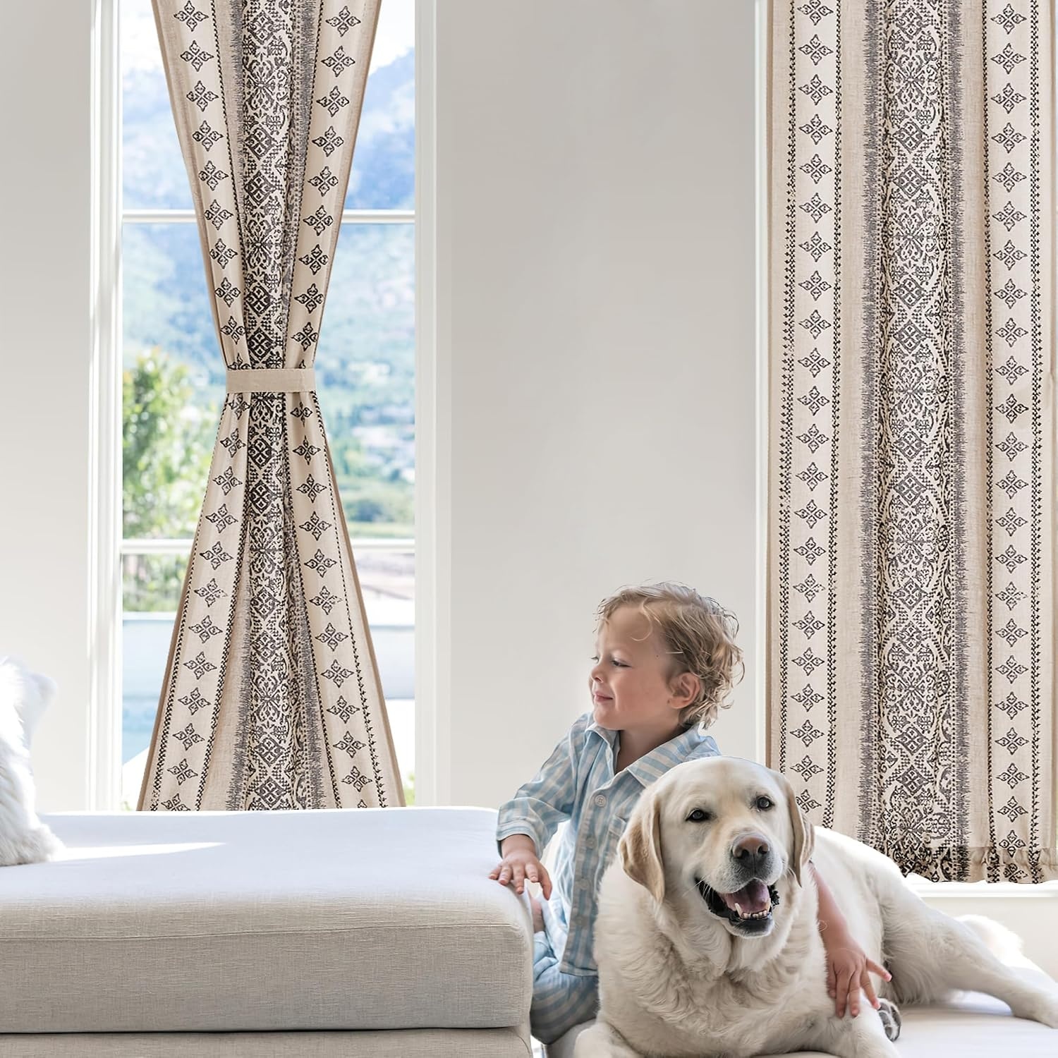image:imageNICETOWN Natural Linen Door Curtains for Glass French Door Farmhouse Boho Window Rustic Sheer Drapes Light Filtering Rod Pocket Front Sidelight Shade Privacy Added 1 PC 35 W x 72 LAngora