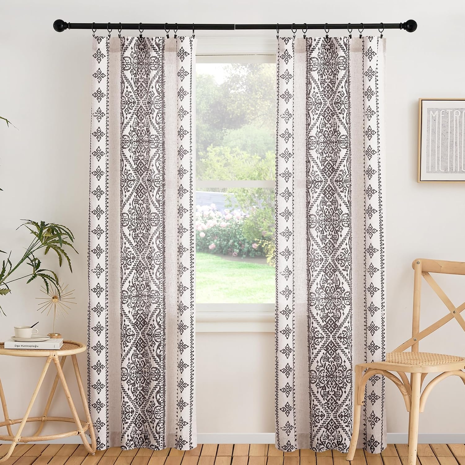 image:imageNICETOWN Natural Linen Door Curtains for Glass French Door Farmhouse Boho Window Rustic Sheer Drapes Light Filtering Rod Pocket Front Sidelight Shade Privacy Added 1 PC 35 W x 72 LNatural