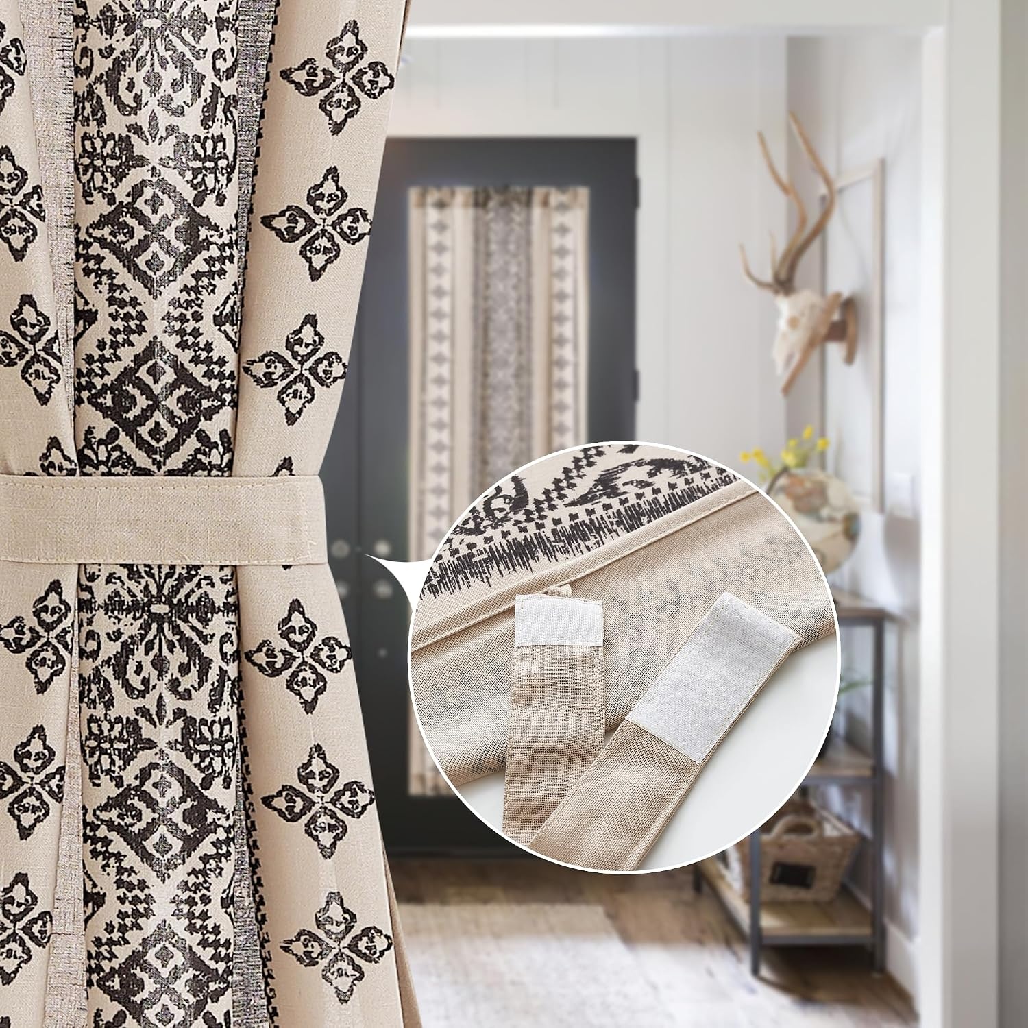 image:imageNICETOWN Natural Linen Door Curtains for Glass French Door Farmhouse Boho Window Rustic Sheer Drapes Light Filtering Rod Pocket Front Sidelight Shade Privacy Added 1 PC 35 W x 72 LAngora