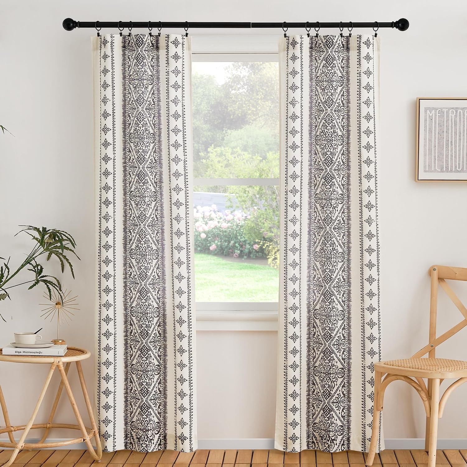 image:imageNICETOWN Natural Linen Door Curtains for Glass French Door Farmhouse Boho Window Rustic Sheer Drapes Light Filtering Rod Pocket Front Sidelight Shade Privacy Added 1 PC 35 W x 72 LGreyish White