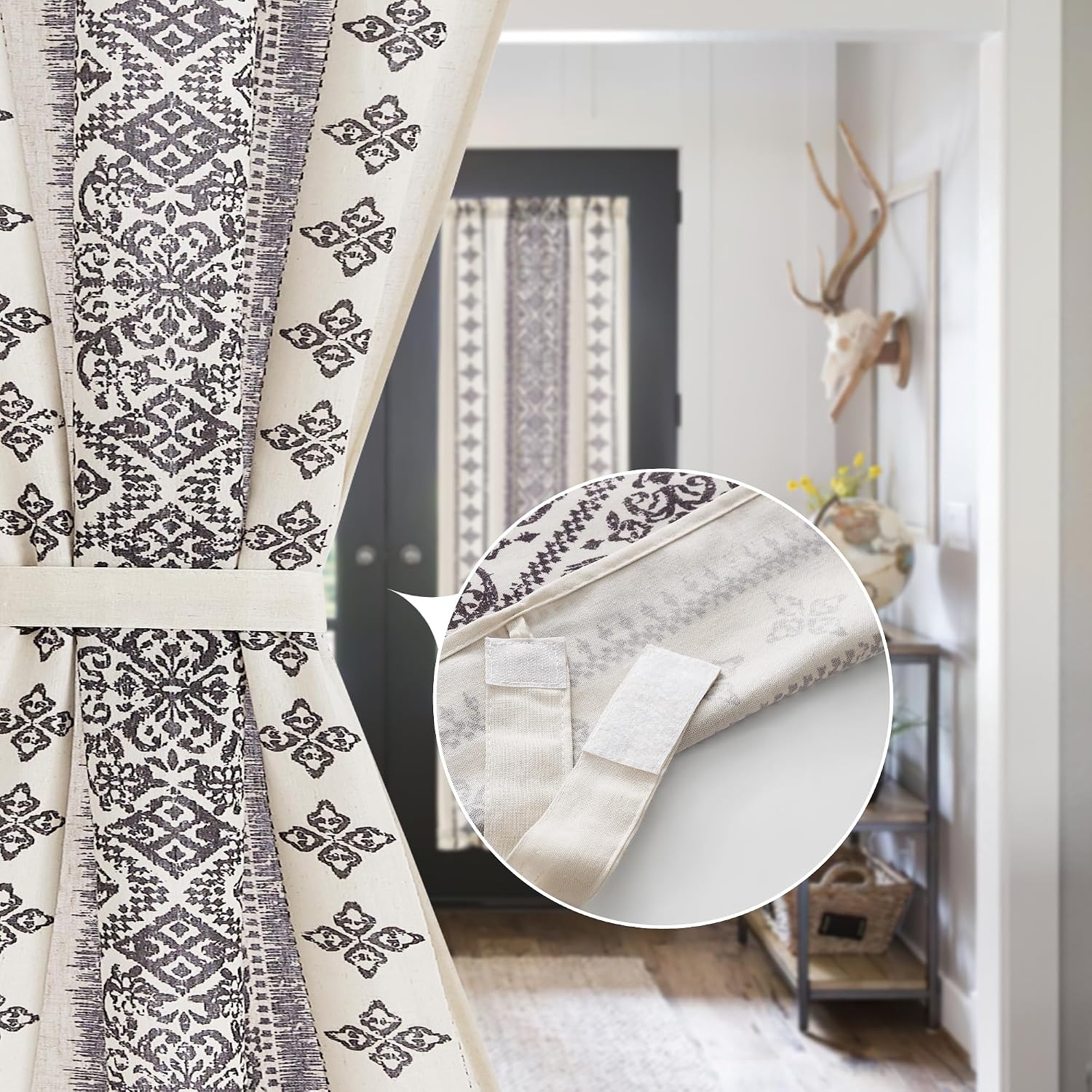 image:imageNICETOWN Natural Linen Door Curtains for Glass French Door Farmhouse Boho Window Rustic Sheer Drapes Light Filtering Rod Pocket Front Sidelight Shade Privacy Added 1 PC 35 W x 72 LGreyish White