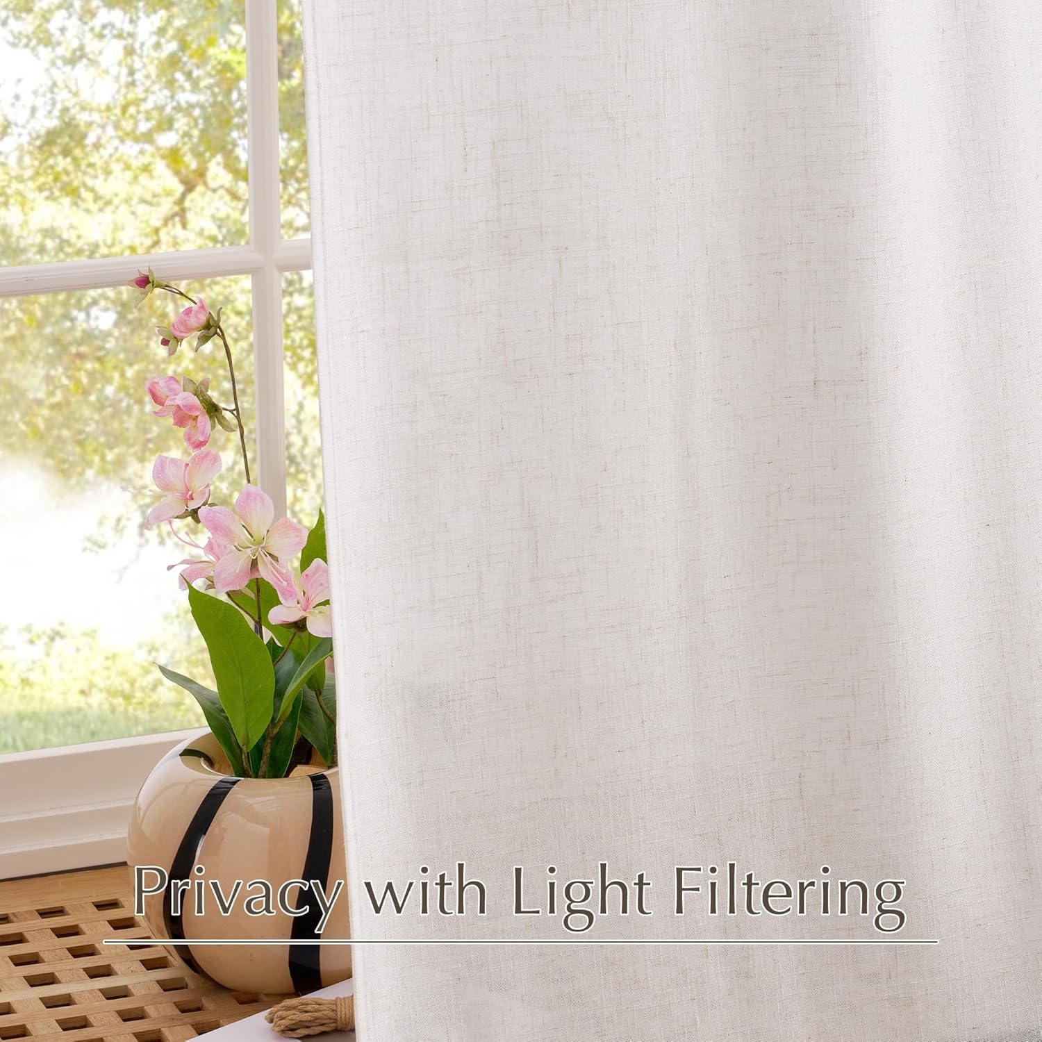 image:imageNICETOWN Natural Thick Linen Semi Sheer Curtains for Farmhouse with Blackout Bedroom Window Curtains W52 x L84 2 Panels