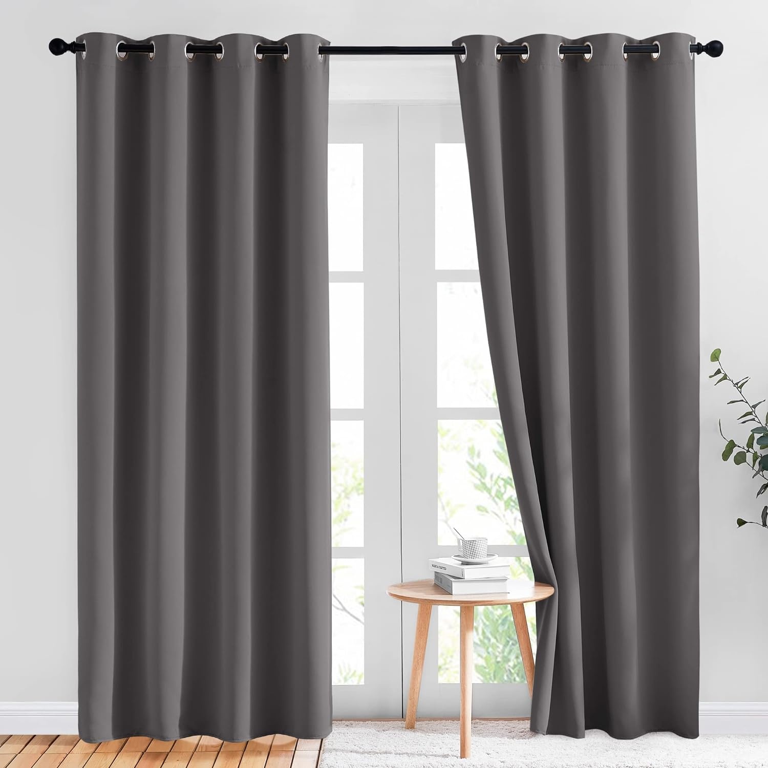 image:imageNICETOWN Natural Thick Linen Semi Sheer Curtains for Farmhouse with Blackout Bedroom Window Curtains W52 x L84 2 Panels