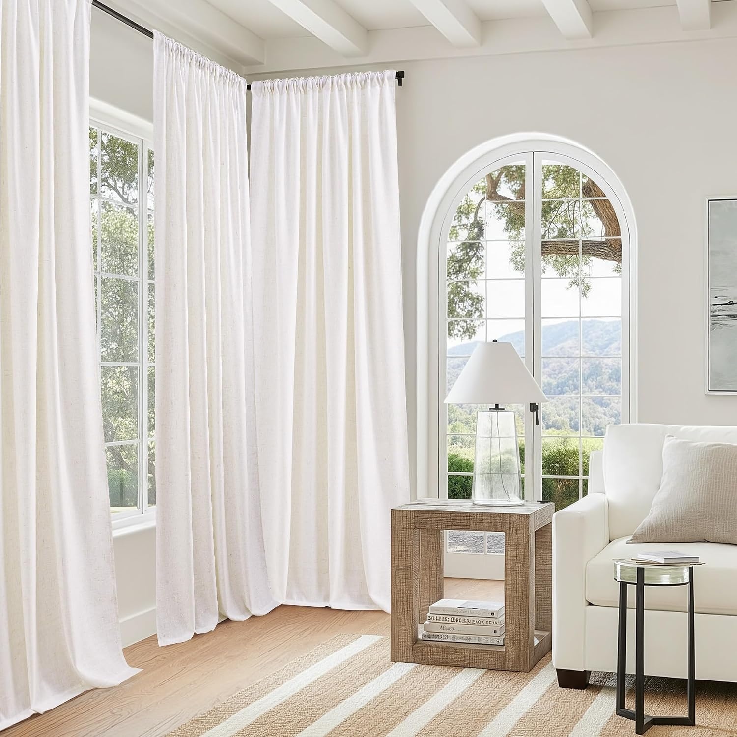 image:imageNICETOWN Natural Thick Linen Semi Sheer Curtains for Farmhouse with Blackout Bedroom Window Curtains W52 x L84 2 Panels