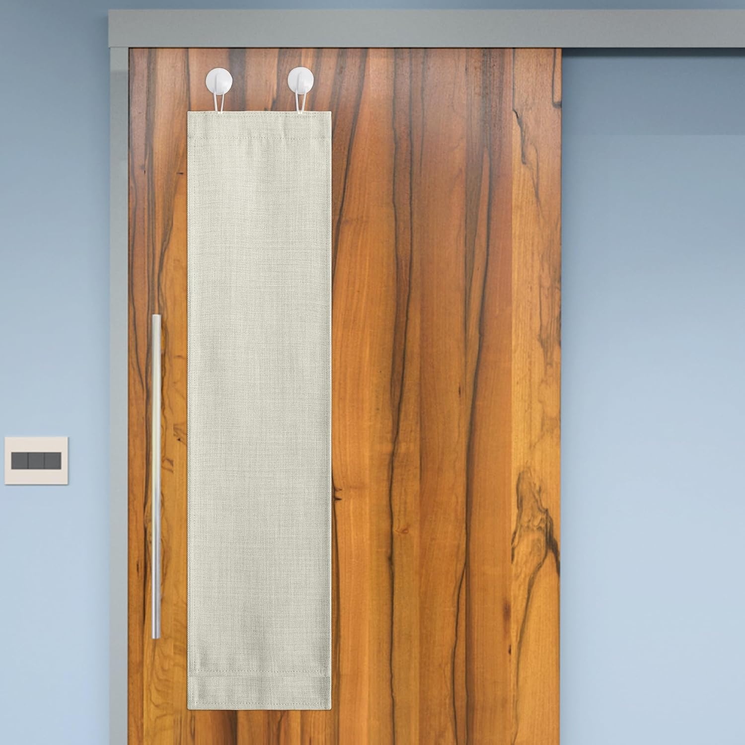 image:imageNICETOWN Room Darkening Faux Linen Small Window Curtains for Bathroom Energy Saving French Door Curtains for Home Office Living Room Kitchen French Door 24W x 18L Inch Greyish White 1 PanelNatural