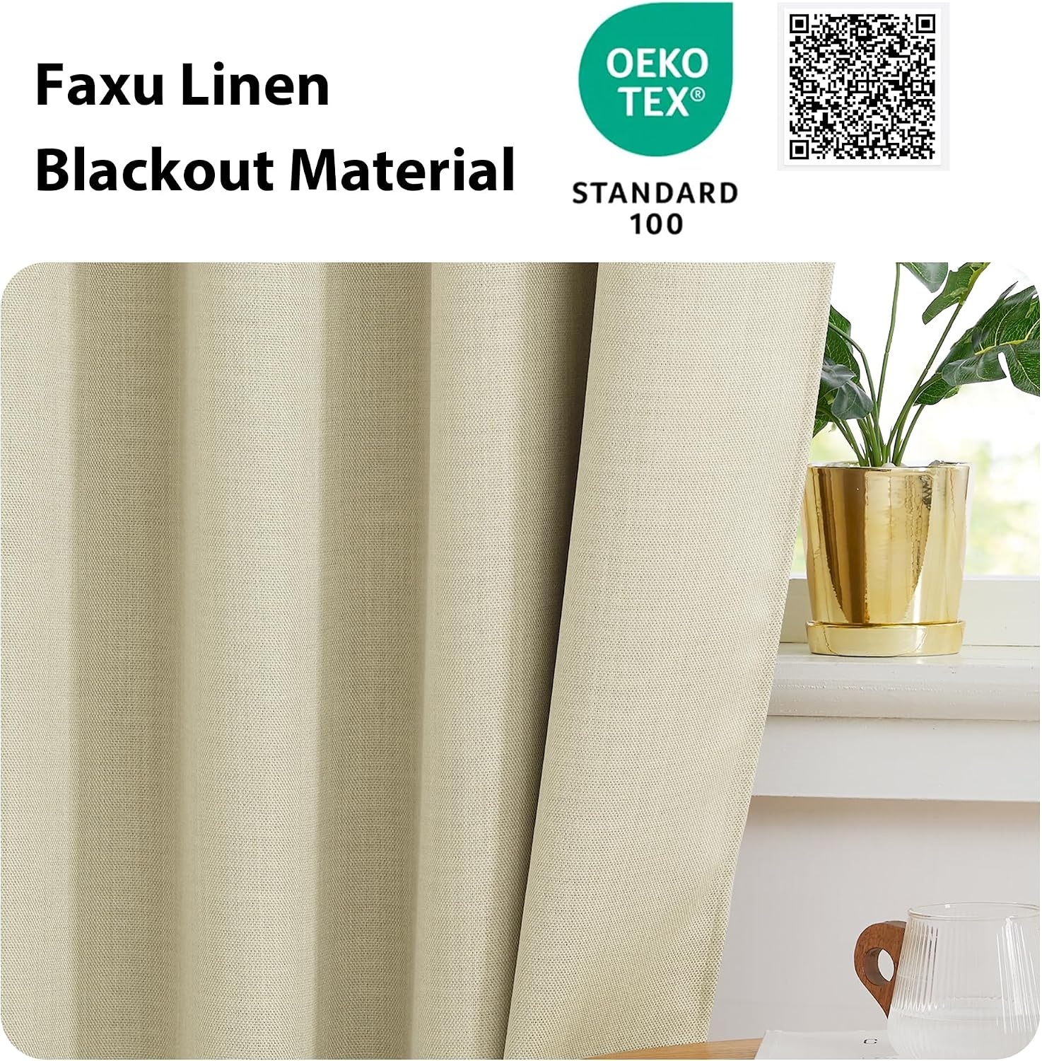 image:imageNICETOWN Room Darkening Faux Linen Small Window Curtains for Bathroom Energy Saving French Door Curtains for Home Office Living Room Kitchen French Door 24W x 18L Inch Greyish White 1 PanelBeige