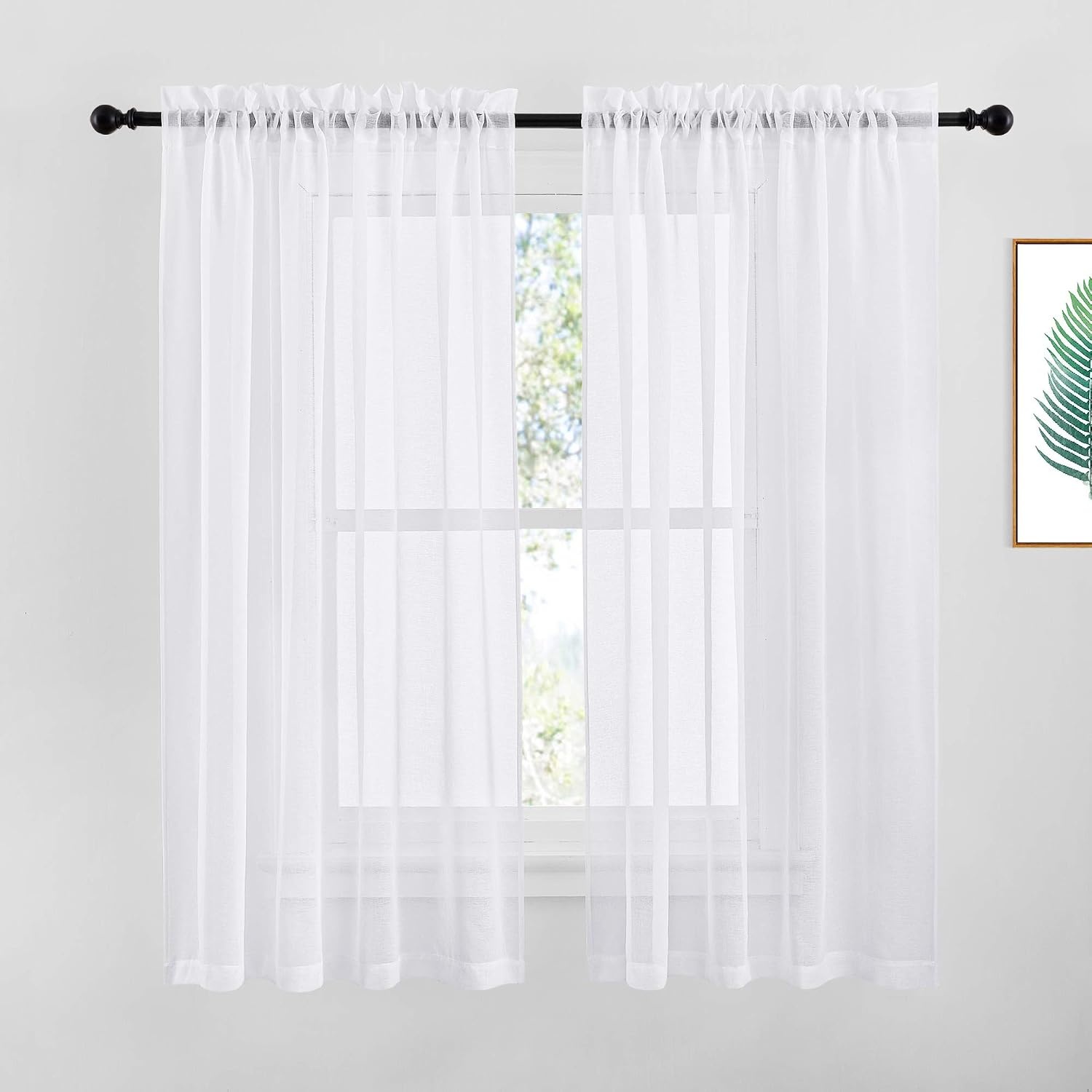image:imageNICETOWN Sheer Curtains for Hall Room Rod Pocket Faux Linen Sheer Curtains 84 inches Long for Patio Sliding Glass Door White 1 Pair 55 Wide Per PanelWhite Rod Pocket Only