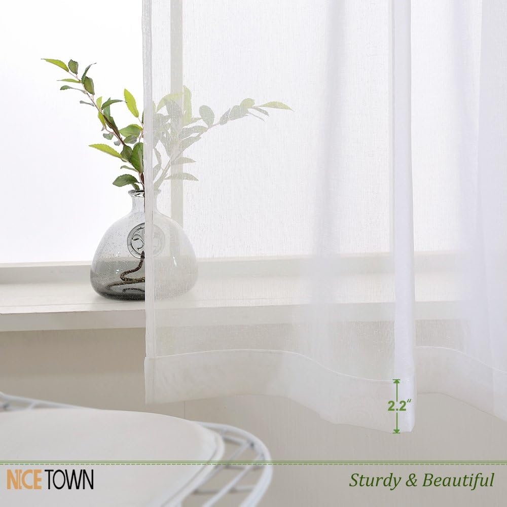 image:imageNICETOWN Sheer Curtains for Hall Room Rod Pocket Faux Linen Sheer Curtains 84 inches Long for Patio Sliding Glass Door White 1 Pair 55 Wide Per PanelWhite Rod Pocket Only