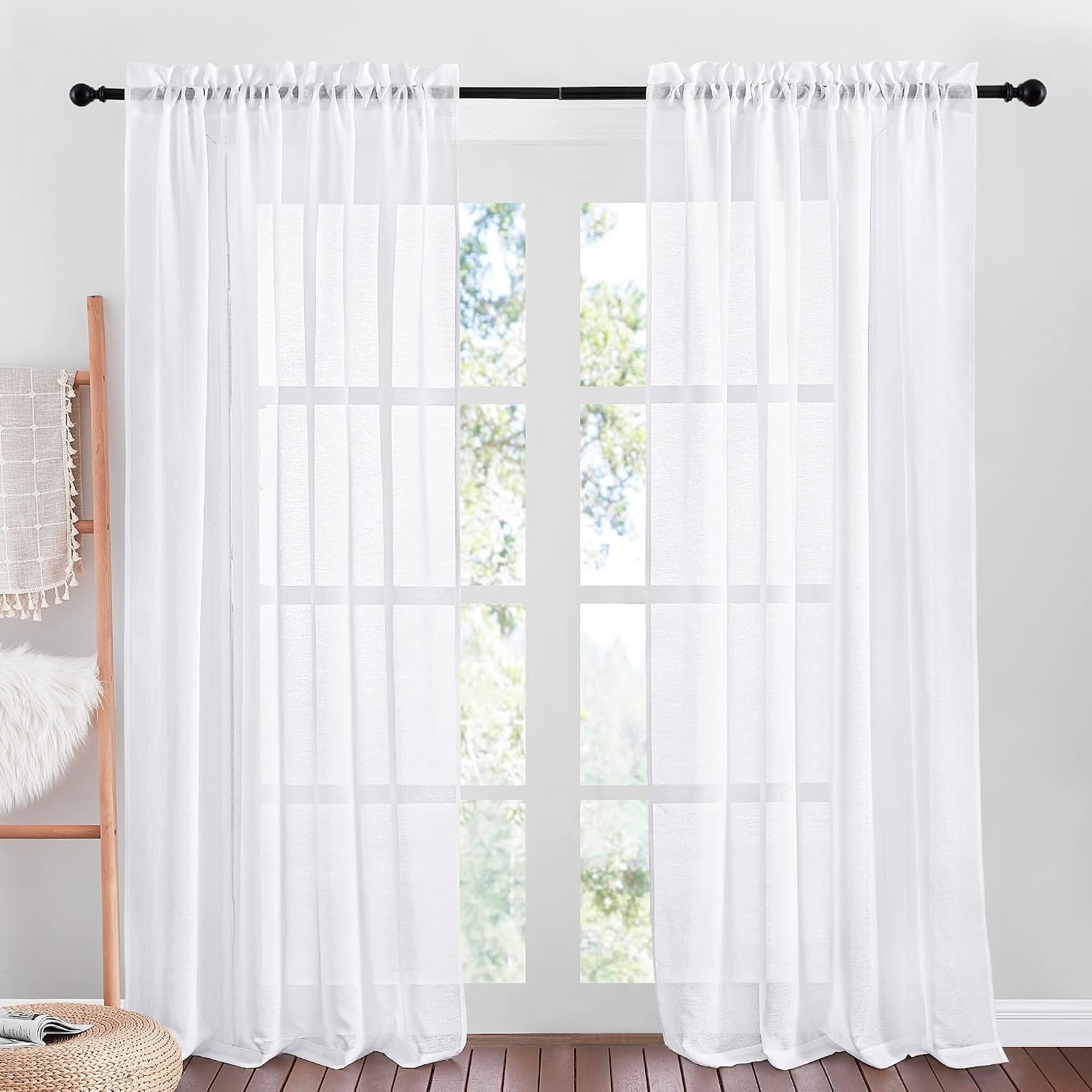image:imageNICETOWN Sheer Curtains for Hall Room Rod Pocket Faux Linen Sheer Curtains 84 inches Long for Patio Sliding Glass Door White 1 Pair 55 Wide Per PanelWhite Rod Pocket Only