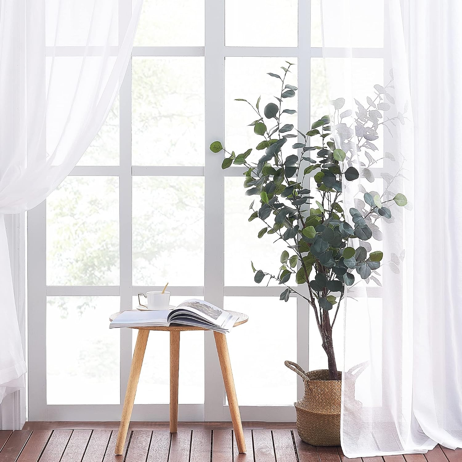 image:imageNICETOWN Sheer Curtains for Hall Room Rod Pocket Faux Linen Sheer Curtains 84 inches Long for Patio Sliding Glass Door White 1 Pair 55 Wide Per PanelWhite Rod Pocket Only