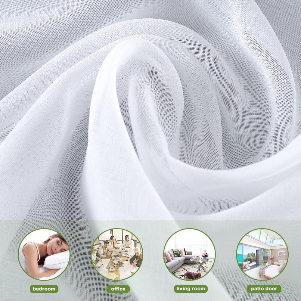 image:imageNICETOWN Sheer Curtains for Hall Room Rod Pocket Faux Linen Sheer Curtains 84 inches Long for Patio Sliding Glass Door White 1 Pair 55 Wide Per PanelWhite Rod Pocket Only
