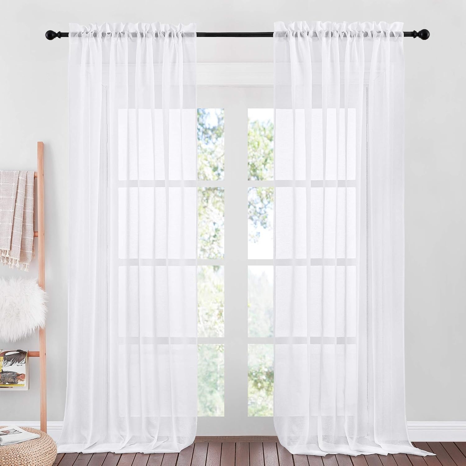 image:imageNICETOWN Sheer Curtains for Hall Room Rod Pocket Faux Linen Sheer Curtains 84 inches Long for Patio Sliding Glass Door White 1 Pair 55 Wide Per PanelWhite Rod Pocket Only
