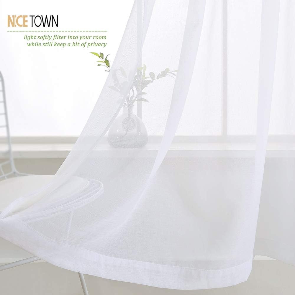 image:imageNICETOWN Sheer Curtains for Hall Room Rod Pocket Faux Linen Sheer Curtains 84 inches Long for Patio Sliding Glass Door White 1 Pair 55 Wide Per PanelWhite Rod Pocket Only
