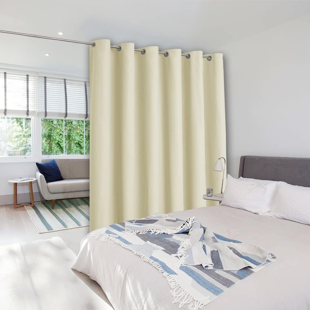 image:imageNICETOWN White 100 Blackout Linen Insulated Patio Curtain 84 inch LongBeige