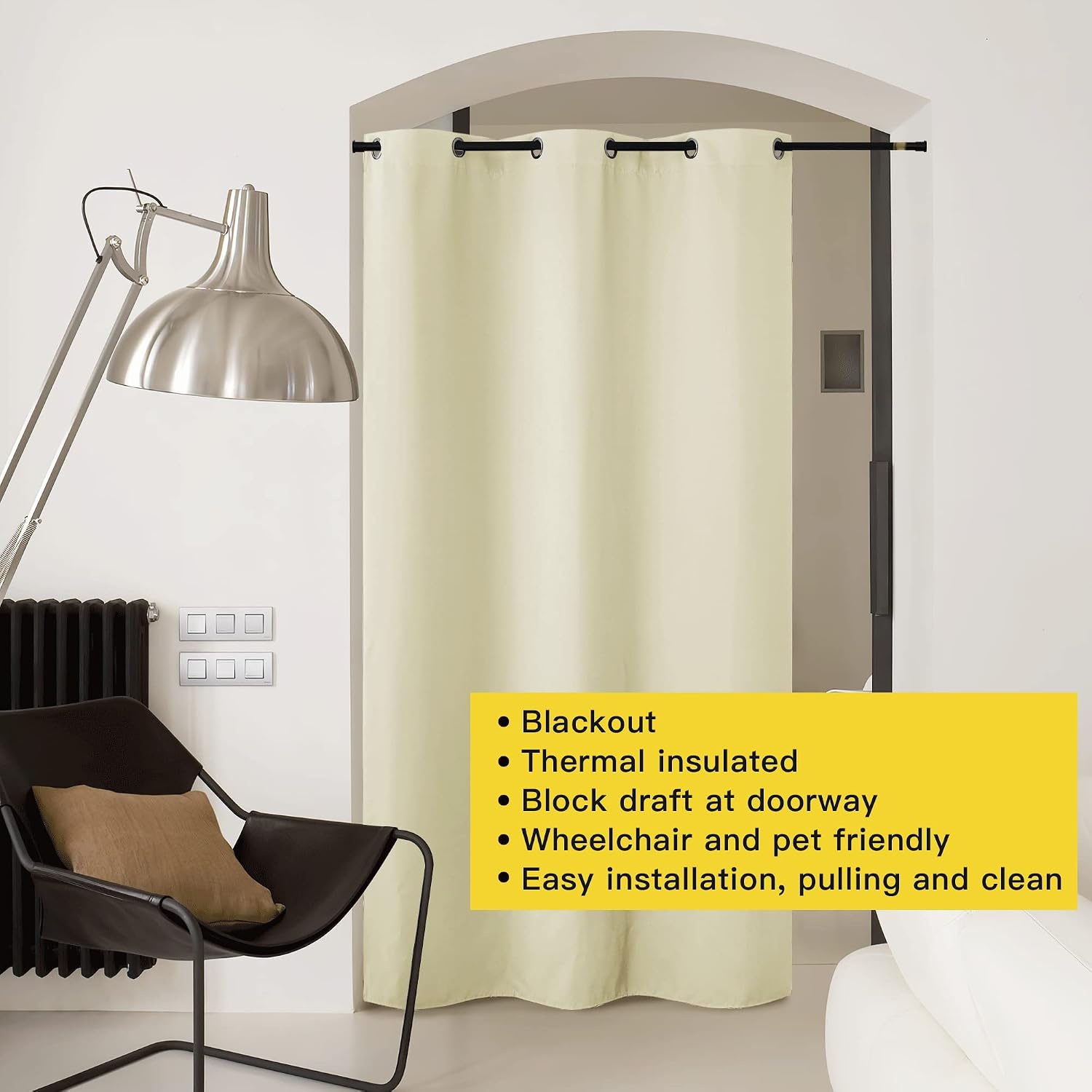 image:imageNICETOWN White 100 Blackout Linen Insulated Patio Curtain 84 inch LongBeige