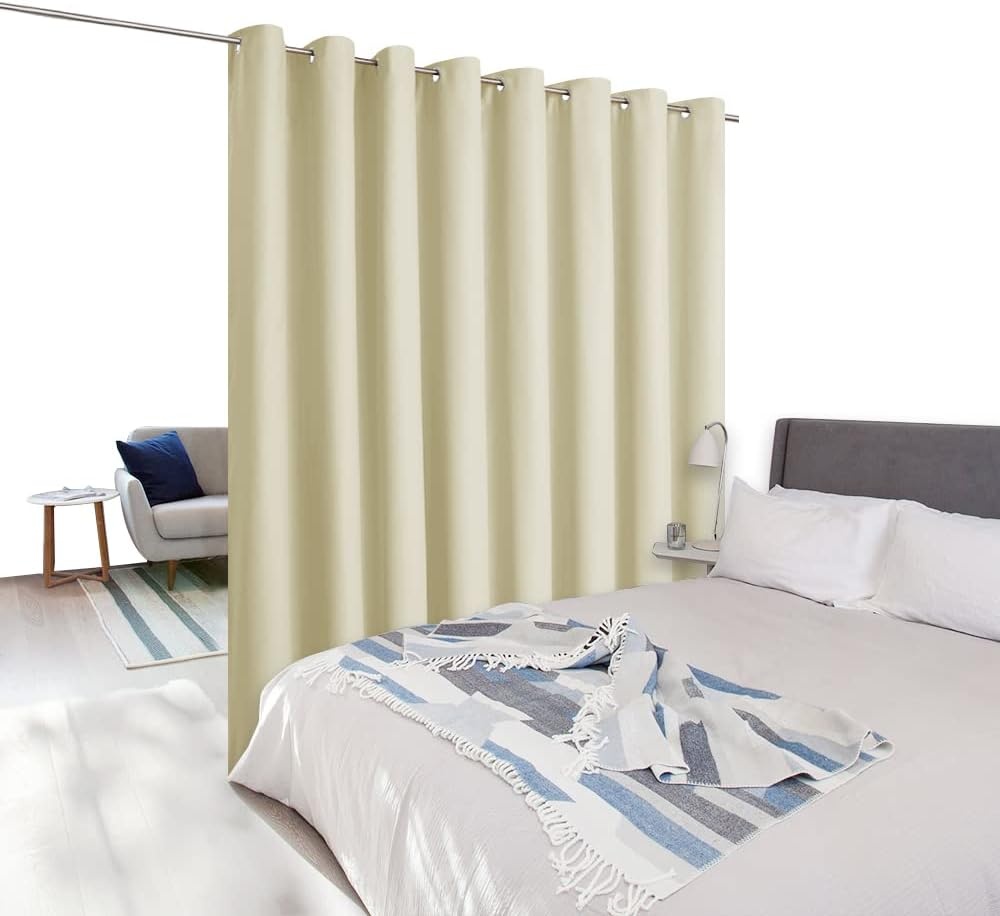 image:imageNICETOWN White 100 Blackout Linen Insulated Patio Curtain 84 inch LongBeige