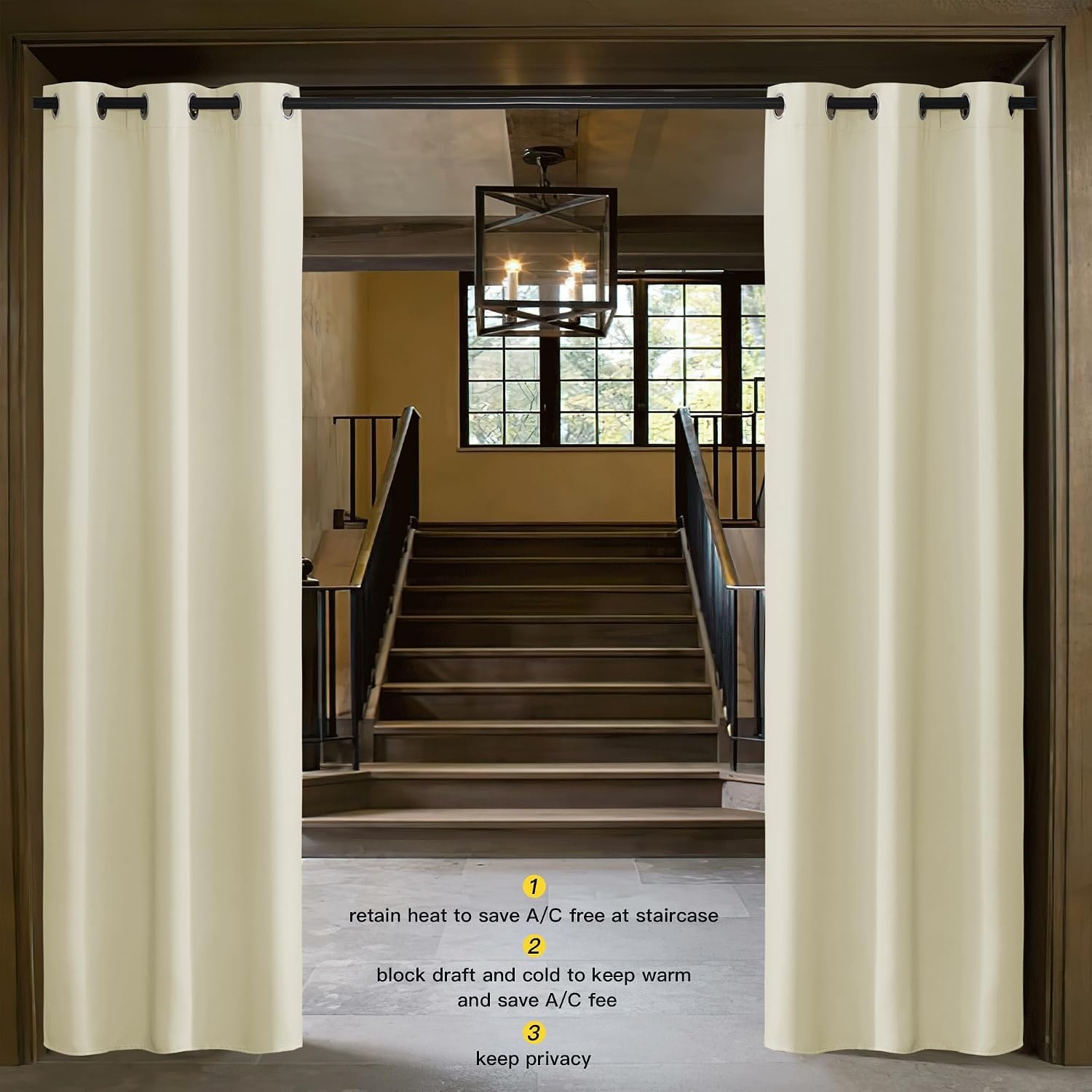 image:imageNICETOWN White 100 Blackout Linen Insulated Patio Curtain 84 inch LongBeige