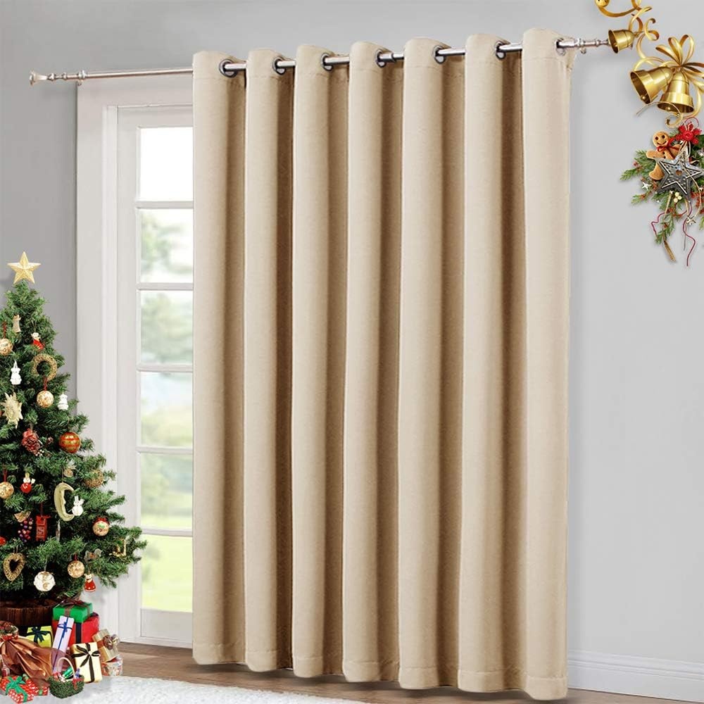 image:imageNICETOWN White 100 Blackout Linen Insulated Patio Curtain 84 inch LongBiscotti Beige