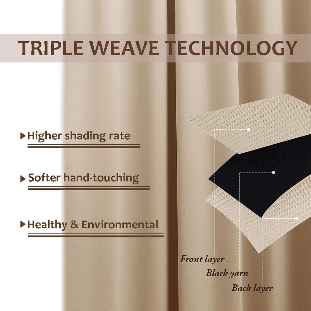 image:imageNICETOWN White 100 Blackout Linen Insulated Patio Curtain 84 inch LongBiscotti Beige
