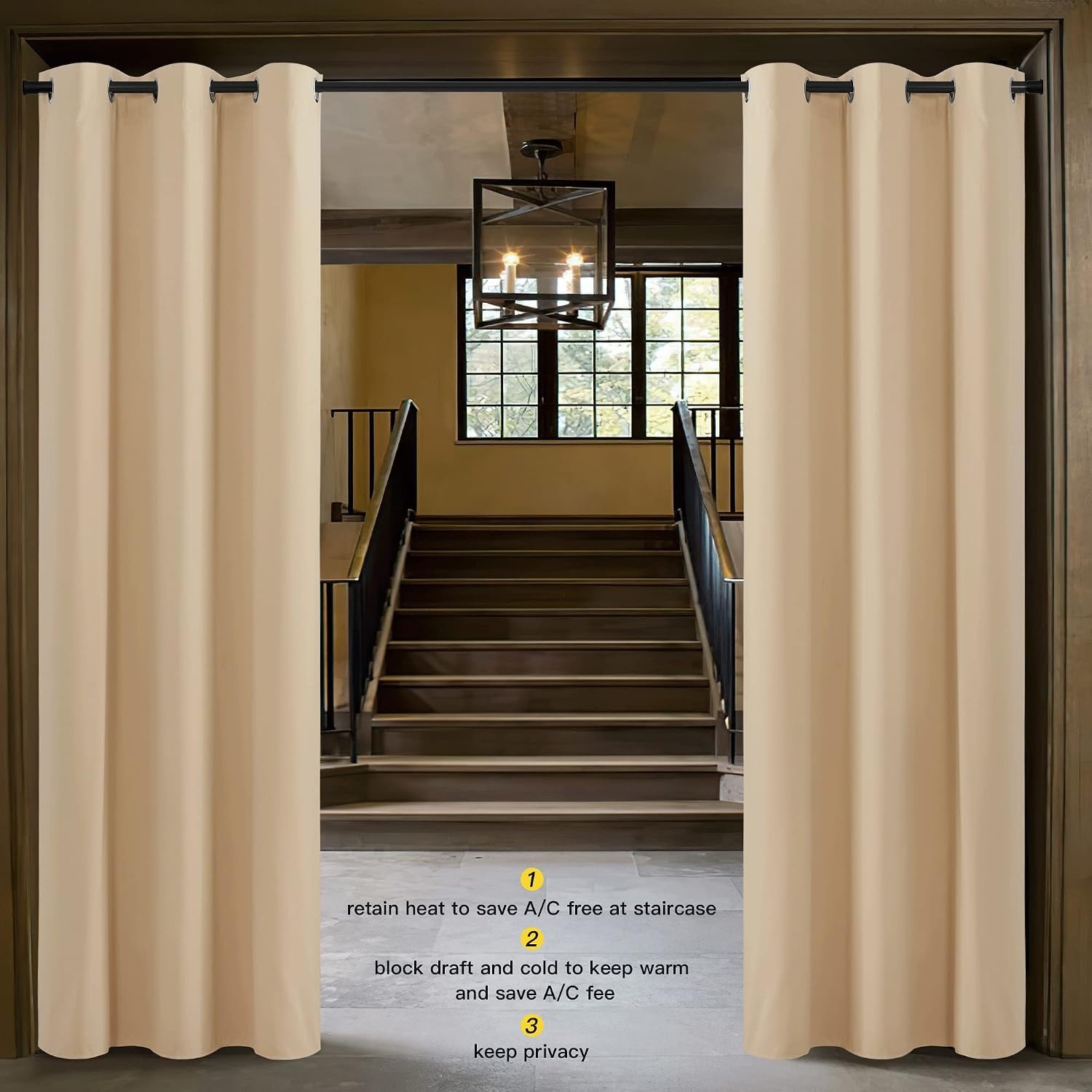 image:imageNICETOWN White 100 Blackout Linen Insulated Patio Curtain 84 inch LongBiscotti Beige