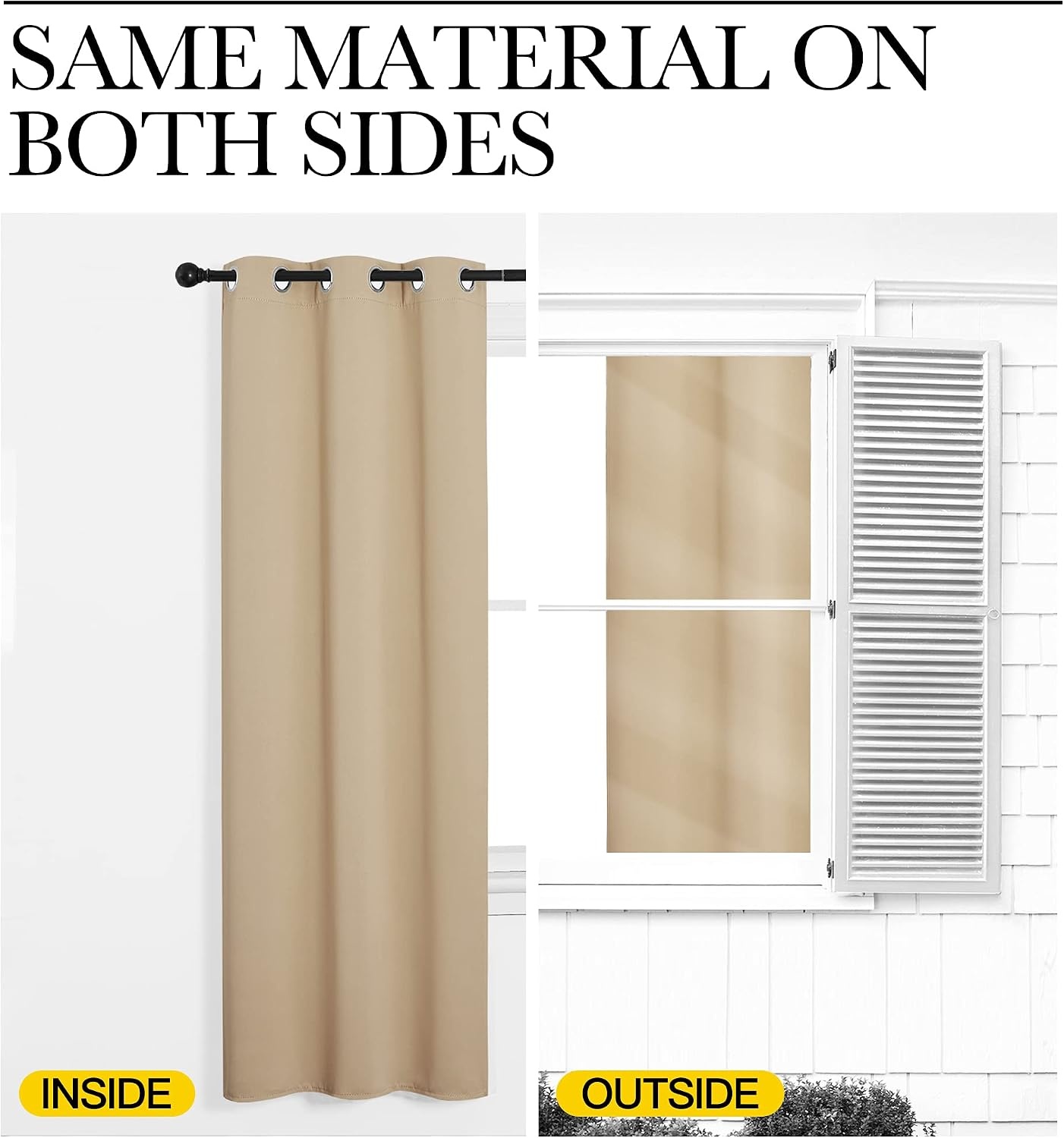image:imageNICETOWN White 100 Blackout Linen Insulated Patio Curtain 84 inch LongBiscotti Beige