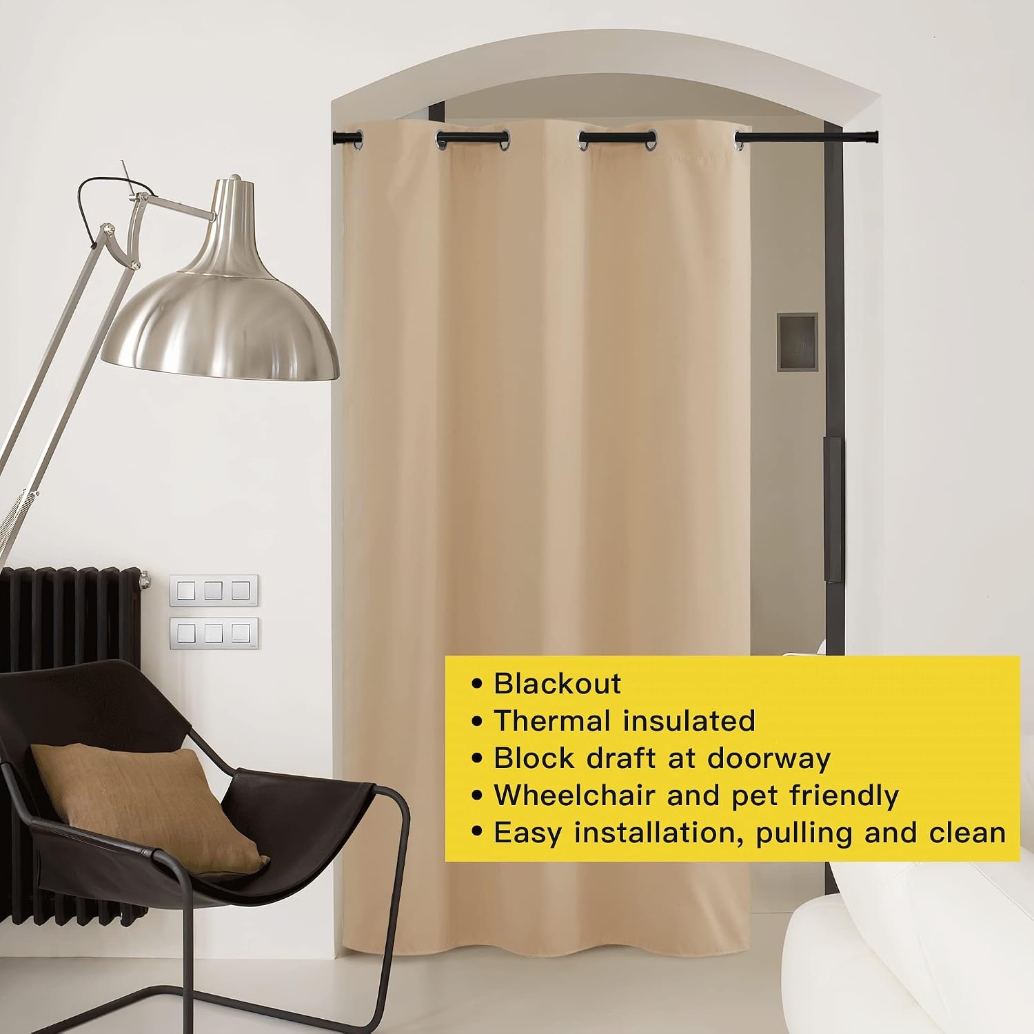 image:imageNICETOWN White 100 Blackout Linen Insulated Patio Curtain 84 inch LongBiscotti Beige
