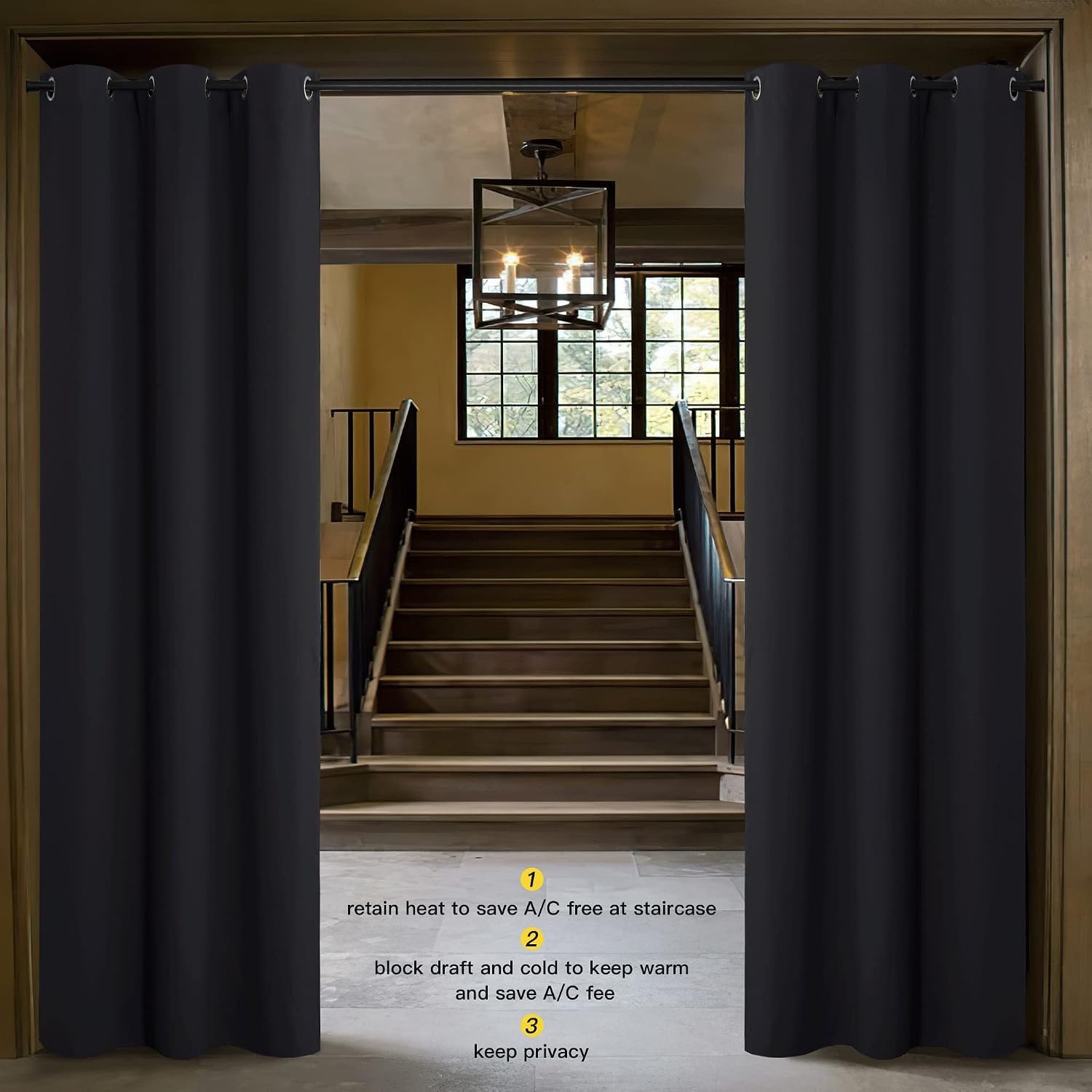 image:imageNICETOWN White 100 Blackout Linen Insulated Patio Curtain 84 inch LongBlack