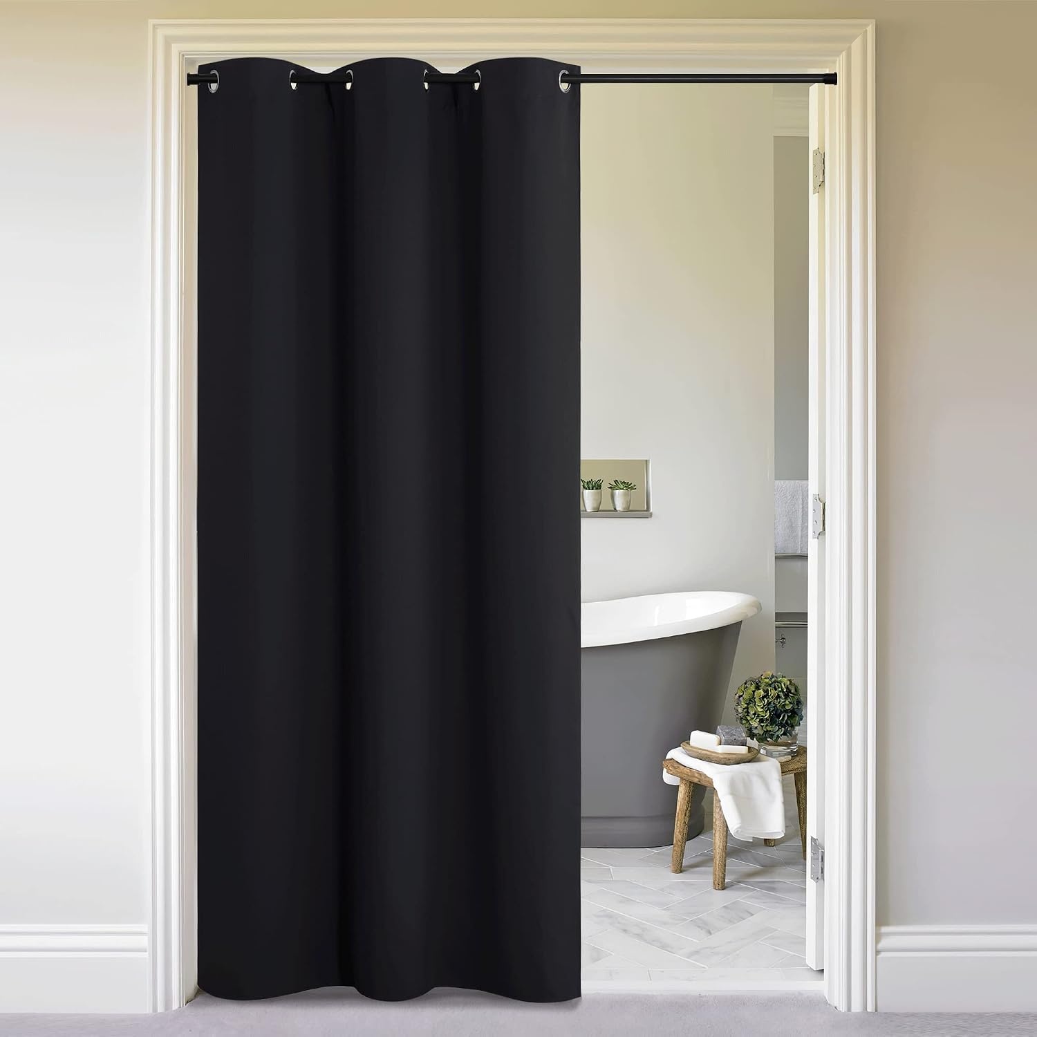 image:imageNICETOWN White 100 Blackout Linen Insulated Patio Curtain 84 inch LongBlack