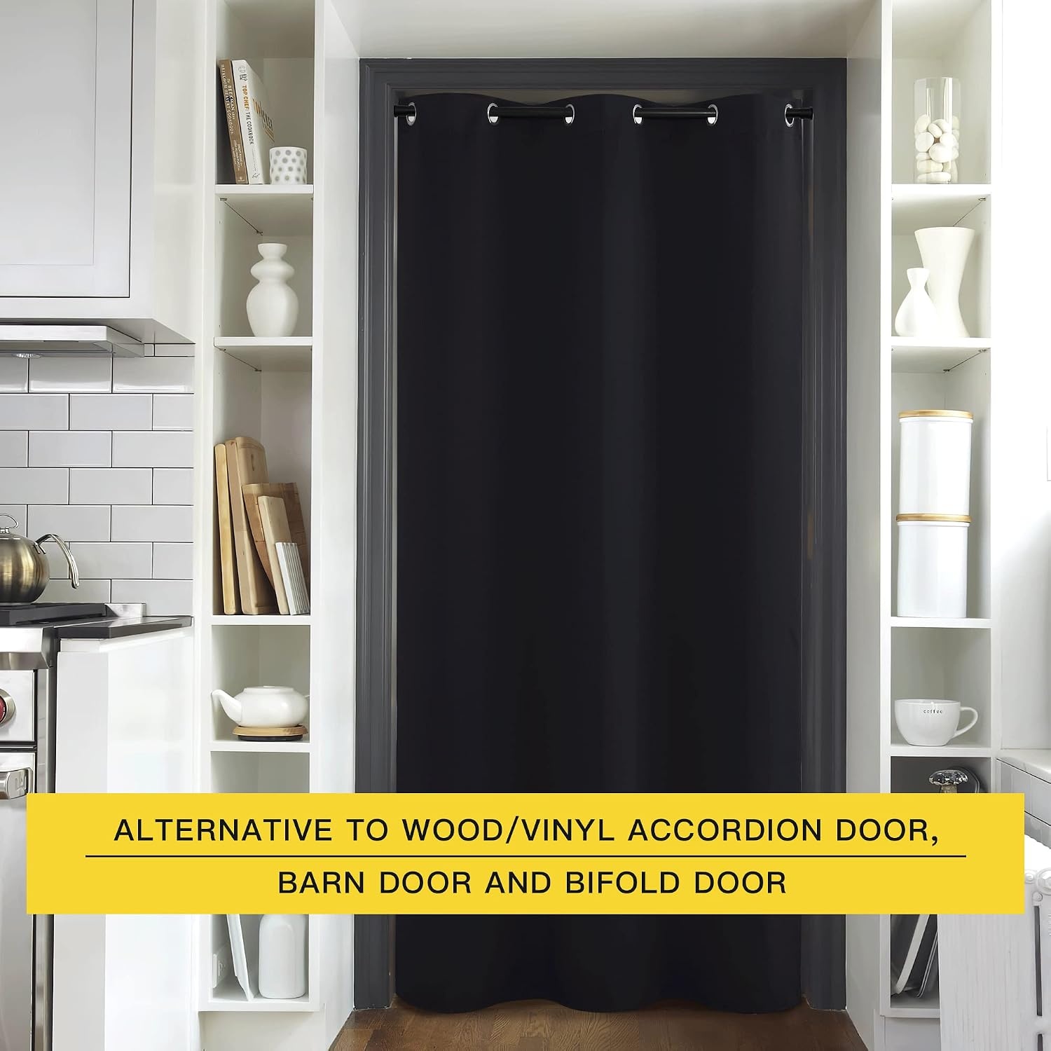image:imageNICETOWN White 100 Blackout Linen Insulated Patio Curtain 84 inch LongBlack