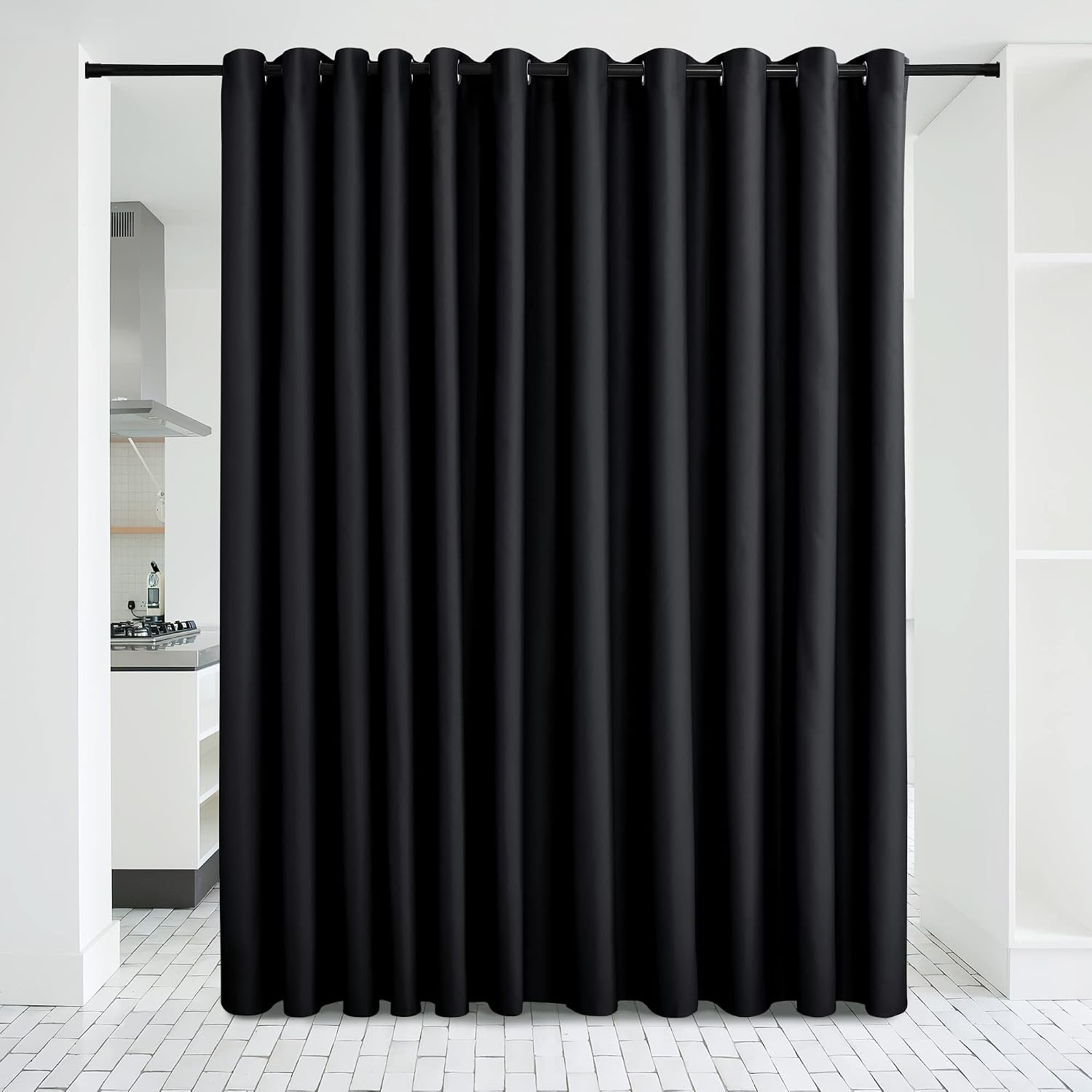 image:imageNICETOWN White 100 Blackout Linen Insulated Patio Curtain 84 inch LongBlack