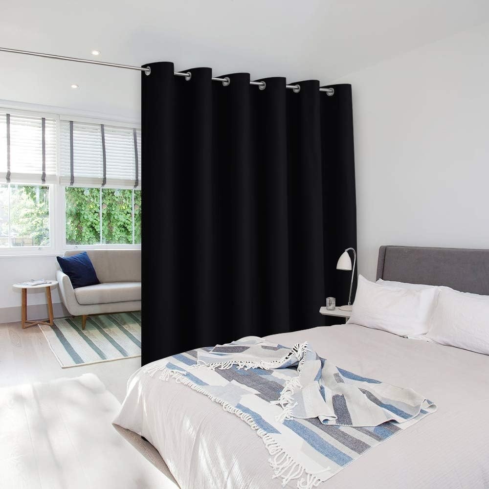 image:imageNICETOWN White 100 Blackout Linen Insulated Patio Curtain 84 inch LongBlack