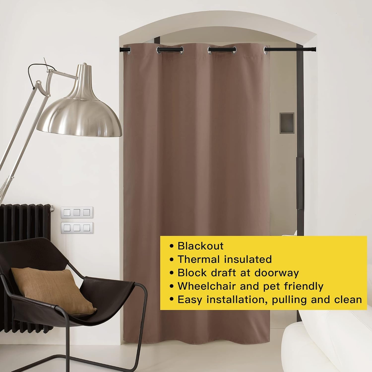 image:imageNICETOWN White 100 Blackout Linen Insulated Patio Curtain 84 inch LongCappuccino
