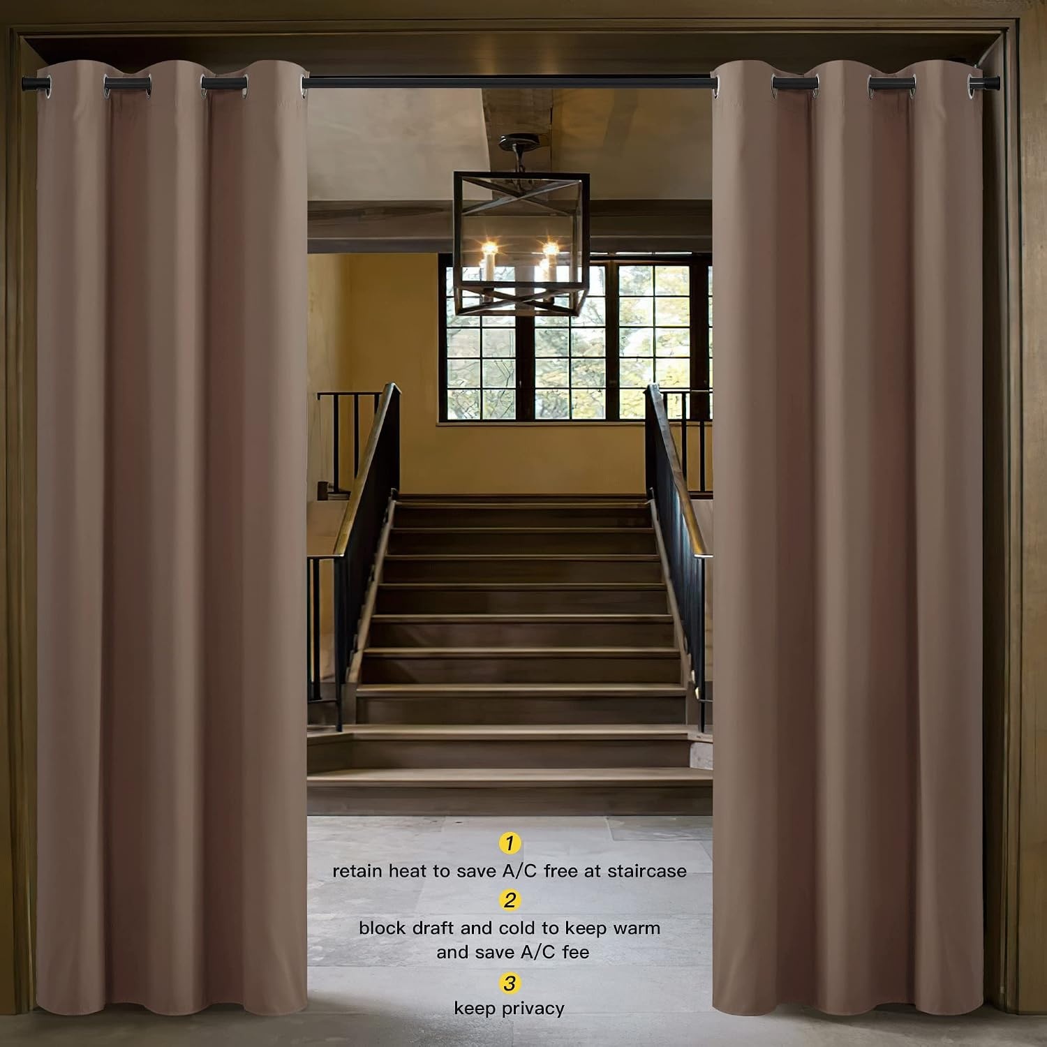 image:imageNICETOWN White 100 Blackout Linen Insulated Patio Curtain 84 inch LongCappuccino