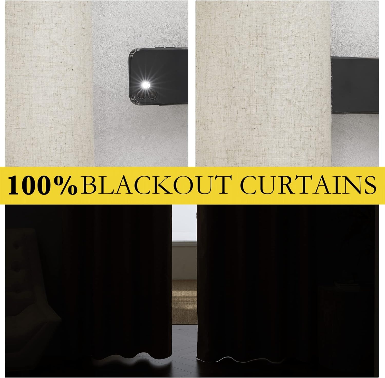 image:imageNICETOWN White 100 Blackout Linen Insulated Patio Curtain 84 inch LongChampagne