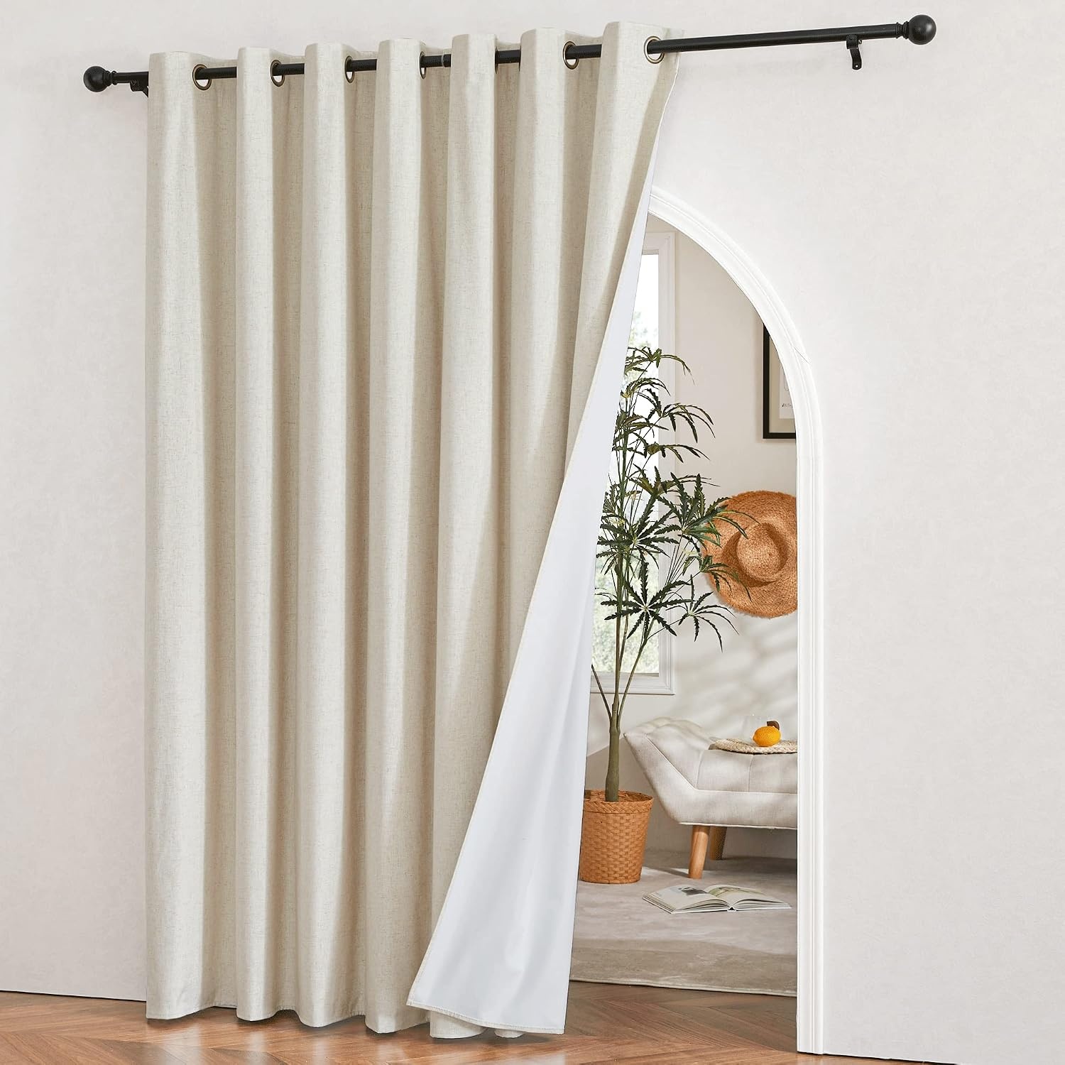 image:imageNICETOWN White 100 Blackout Linen Insulated Patio Curtain 84 inch LongChampagne