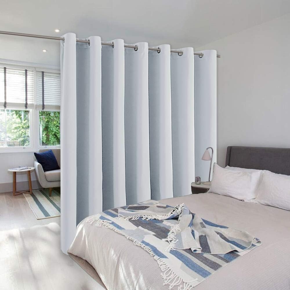 image:imageNICETOWN White 100 Blackout Linen Insulated Patio Curtain 84 inch LongCloud Grey