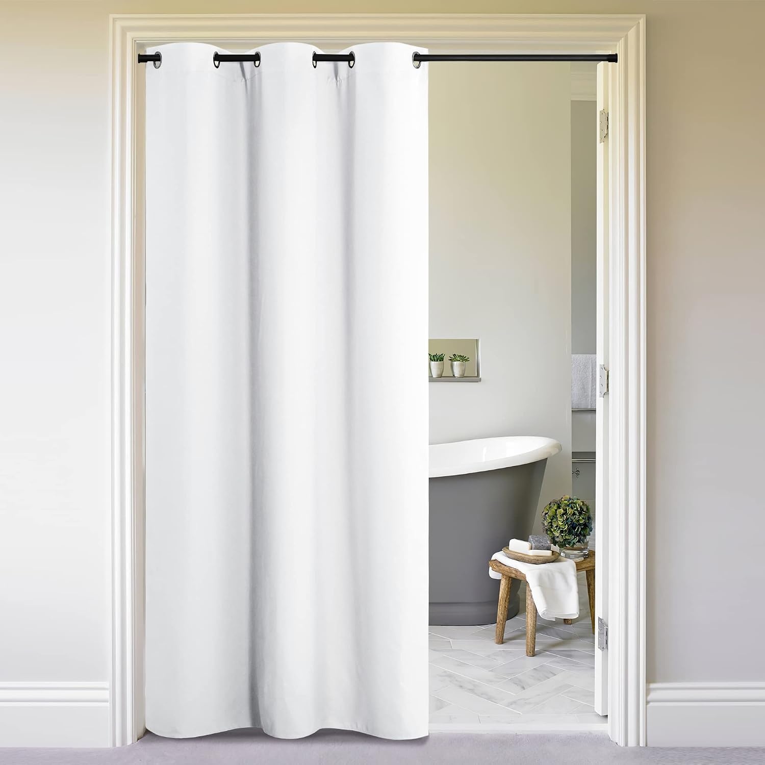 image:imageNICETOWN White 100 Blackout Linen Insulated Patio Curtain 84 inch LongCloud Grey