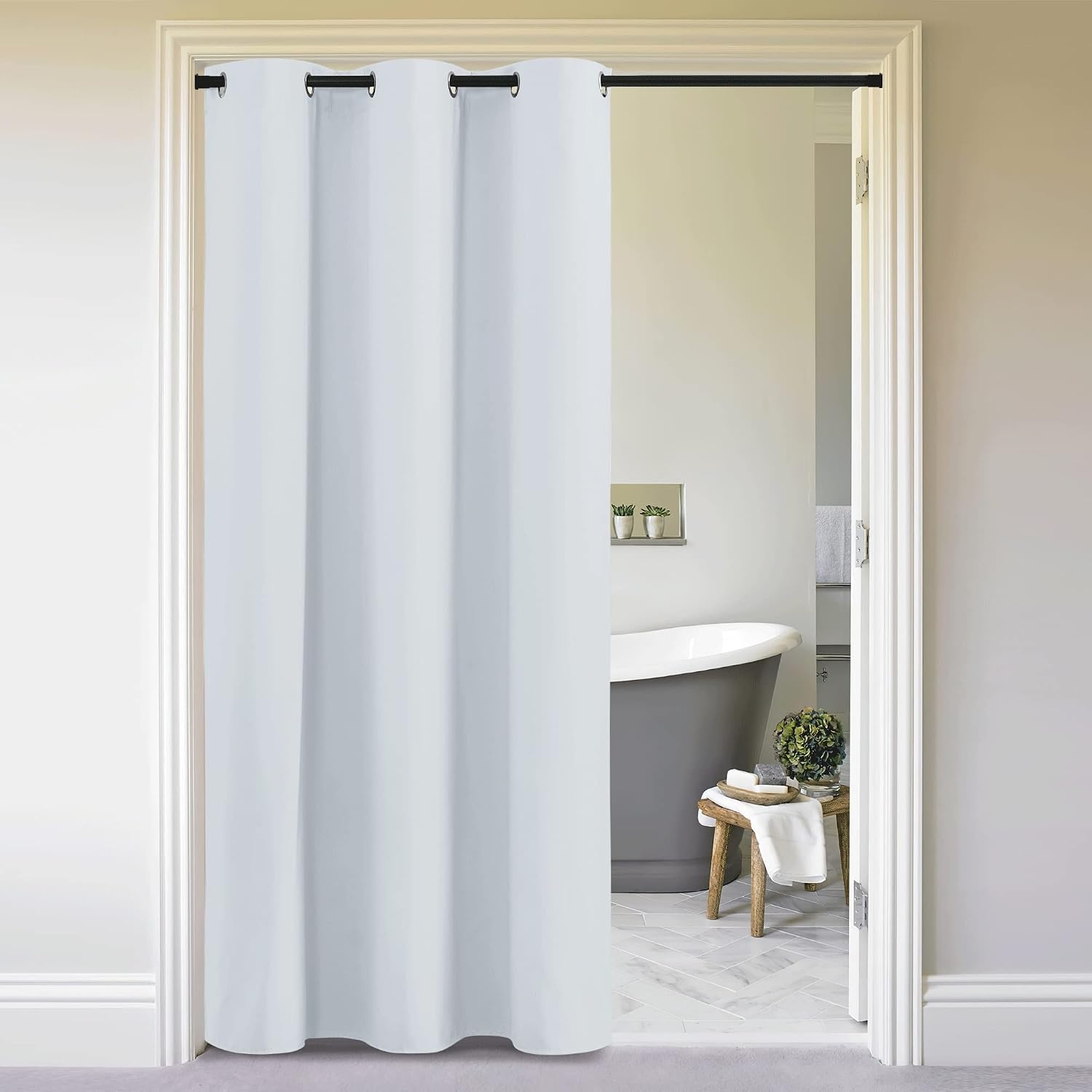 image:imageNICETOWN White 100 Blackout Linen Insulated Patio Curtain 84 inch LongCloud Grey