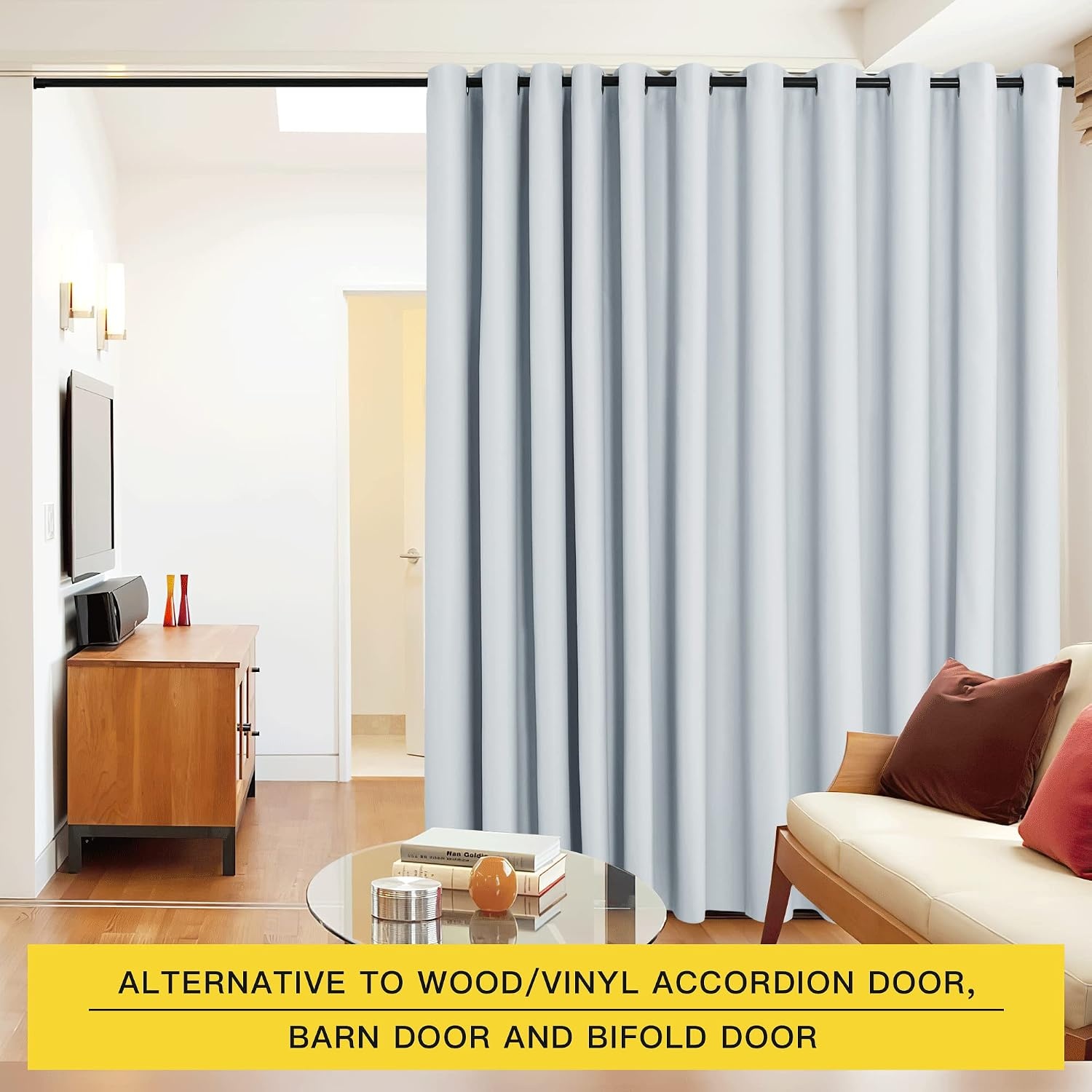 image:imageNICETOWN White 100 Blackout Linen Insulated Patio Curtain 84 inch LongCloud Grey