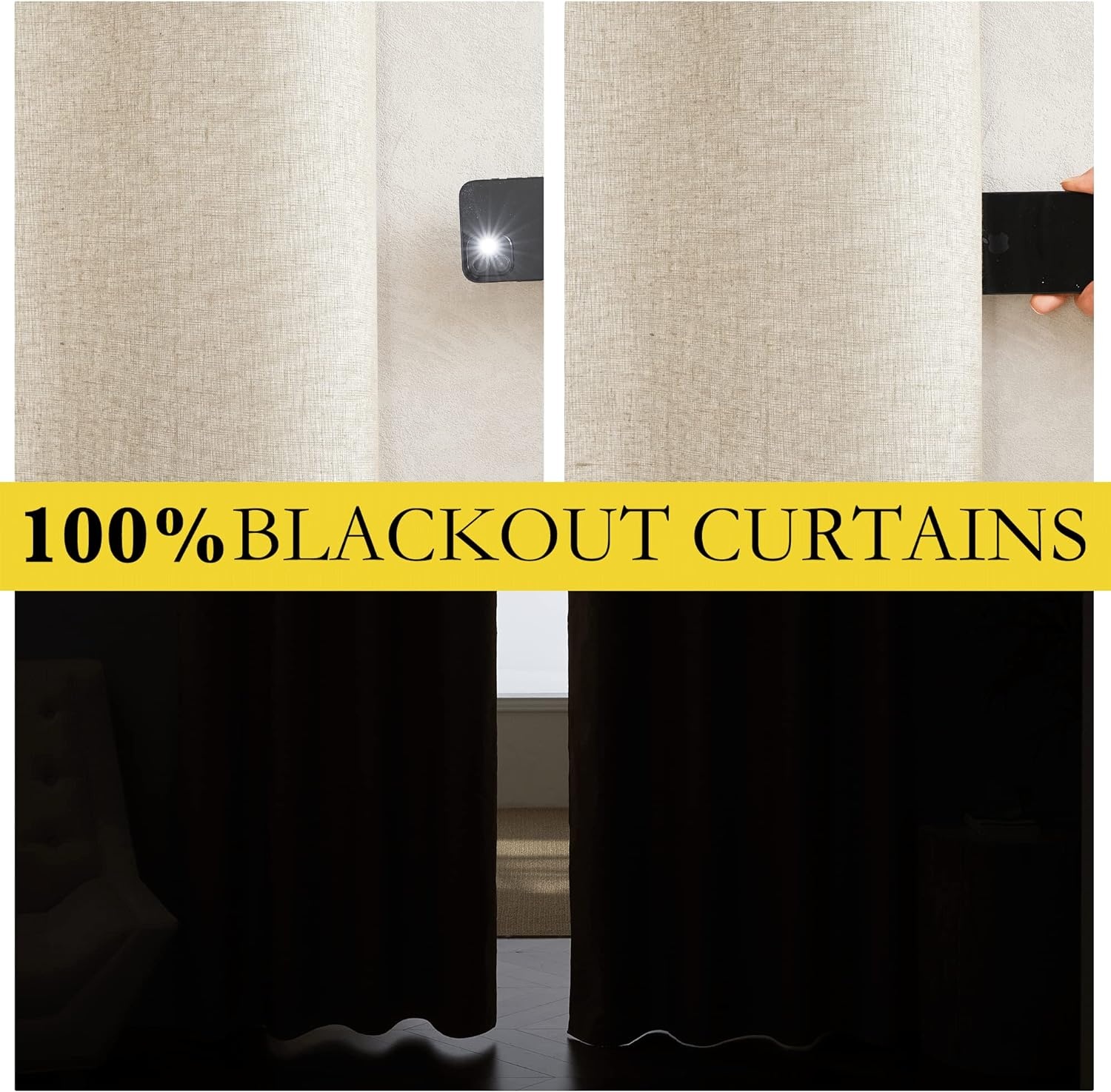 image:imageNICETOWN White 100 Blackout Linen Insulated Patio Curtain 84 inch LongCream