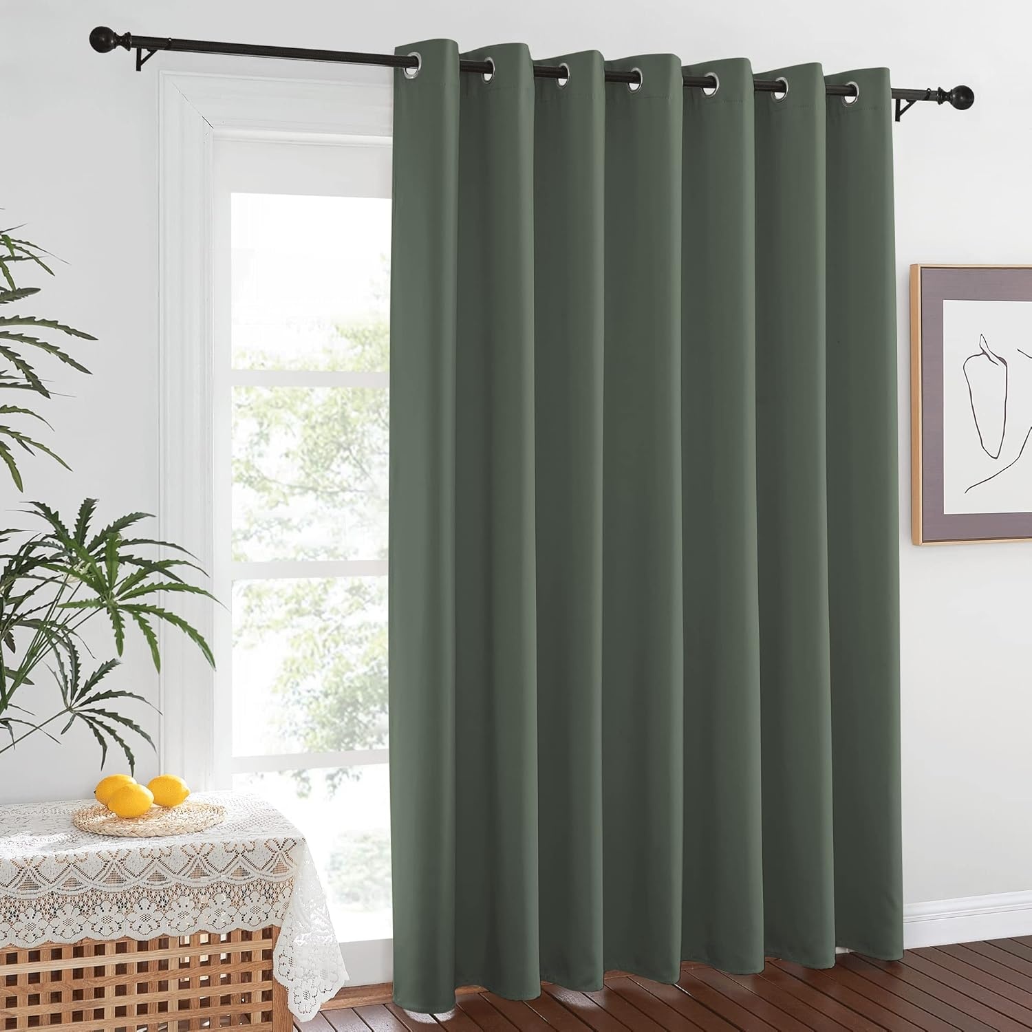 image:imageNICETOWN White 100 Blackout Linen Insulated Patio Curtain 84 inch LongDark Mallard