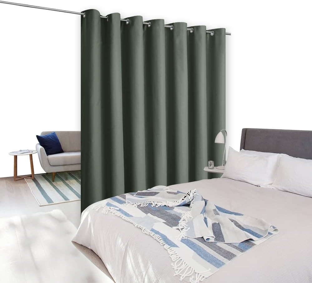 image:imageNICETOWN White 100 Blackout Linen Insulated Patio Curtain 84 inch LongDark Mallard