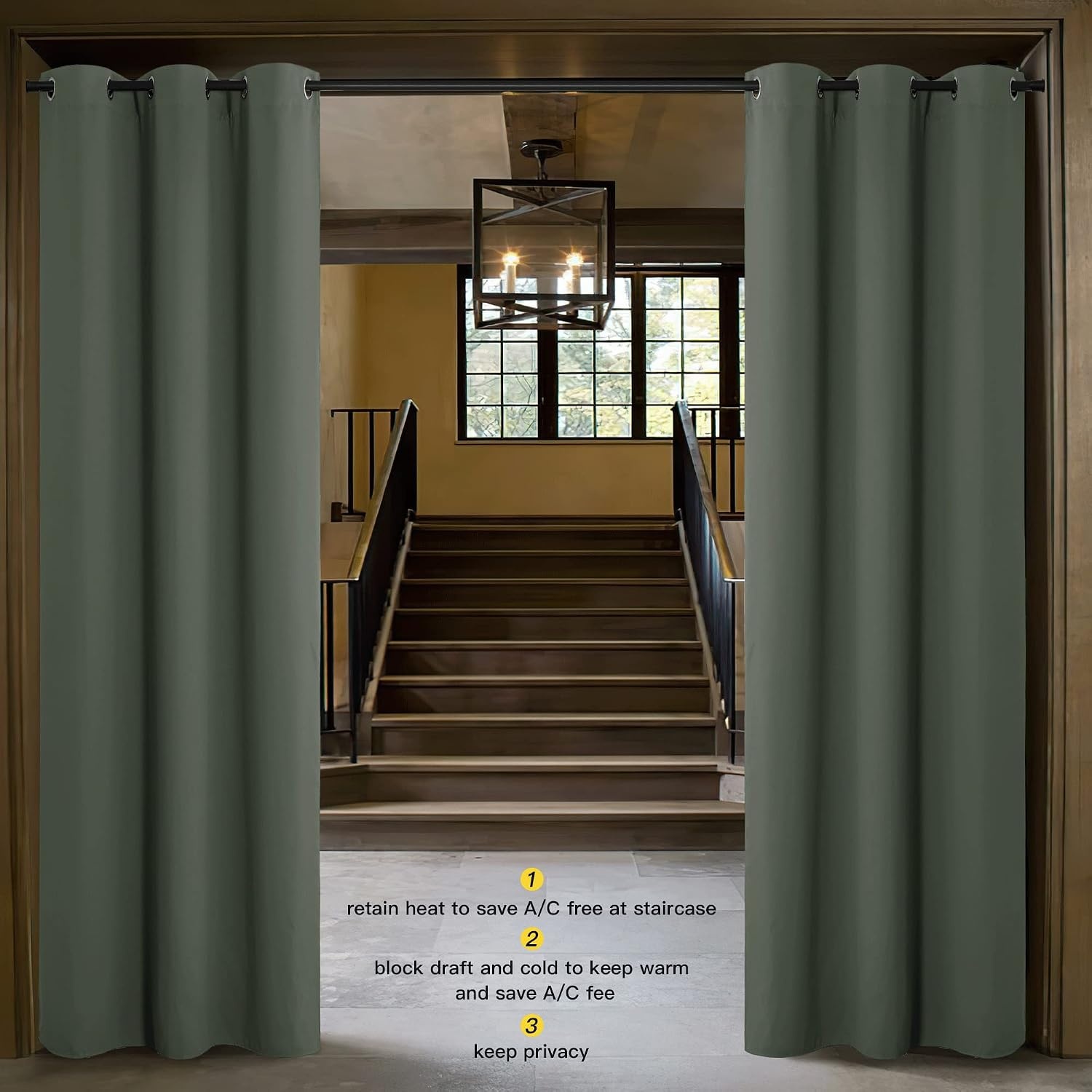 image:imageNICETOWN White 100 Blackout Linen Insulated Patio Curtain 84 inch LongDark Mallard