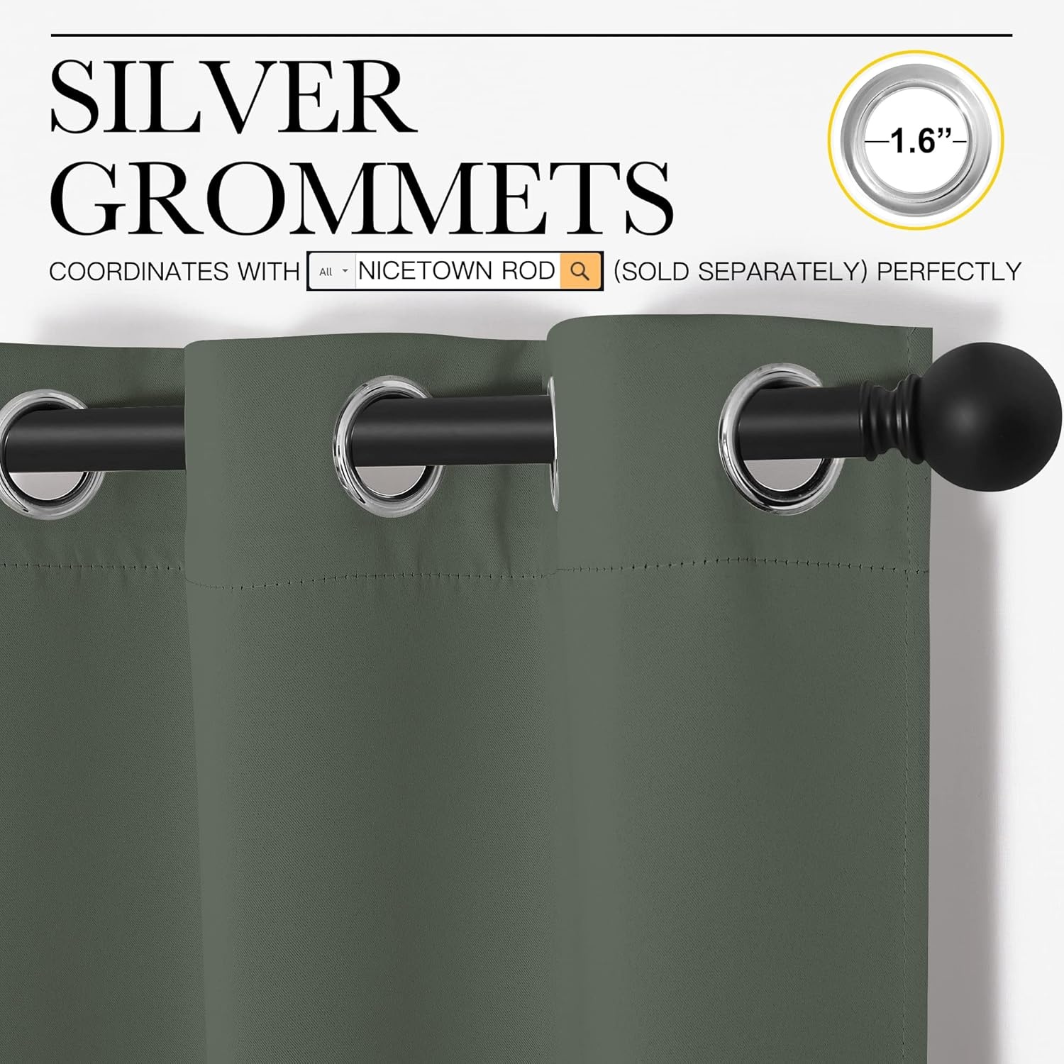 image:imageNICETOWN White 100 Blackout Linen Insulated Patio Curtain 84 inch LongDark Mallard