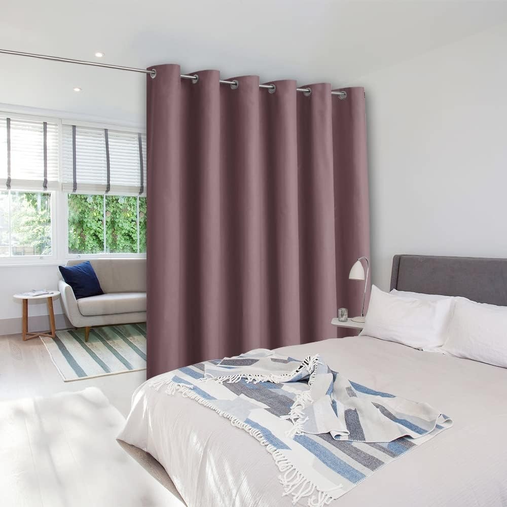 image:imageNICETOWN White 100 Blackout Linen Insulated Patio Curtain 84 inch LongDry Rose