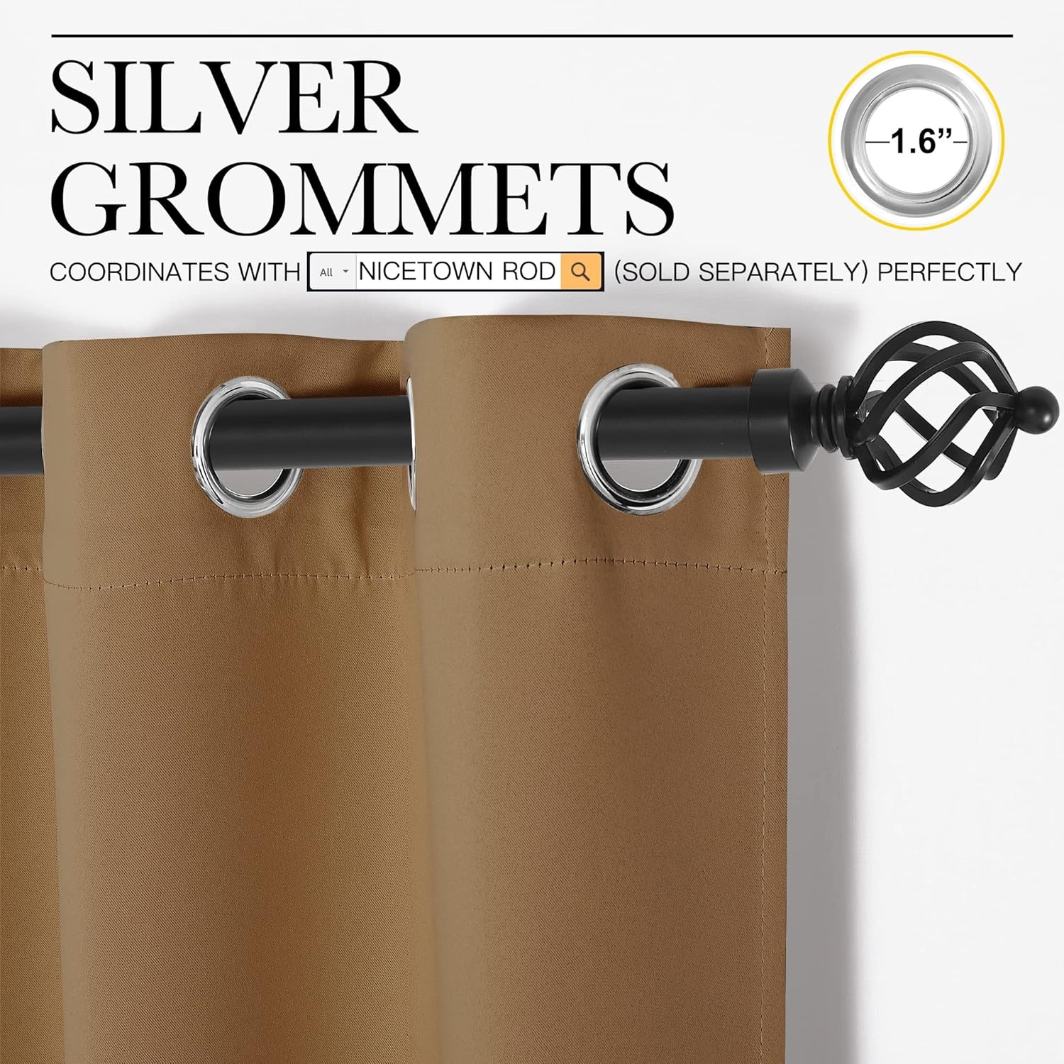 image:imageNICETOWN White 100 Blackout Linen Insulated Patio Curtain 84 inch LongGold Brown