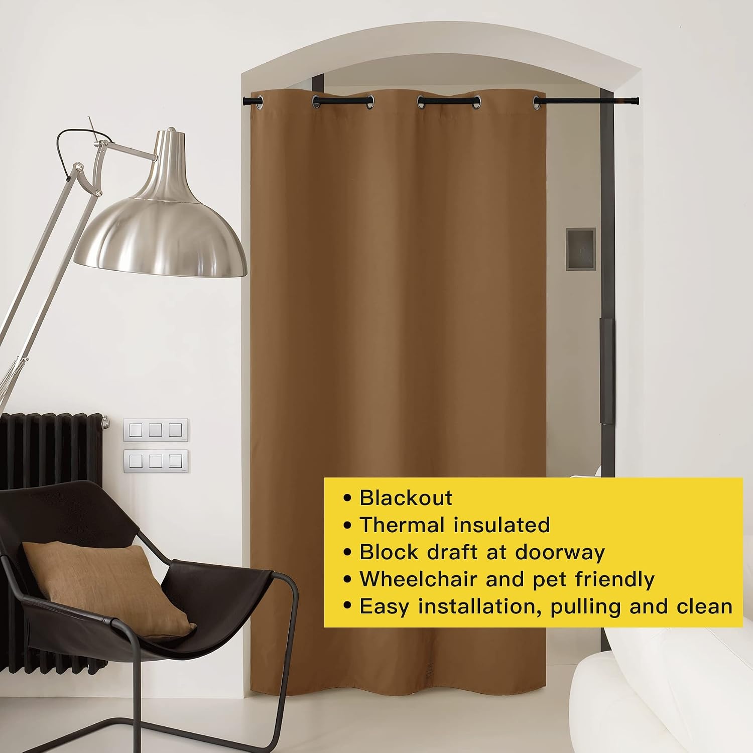 image:imageNICETOWN White 100 Blackout Linen Insulated Patio Curtain 84 inch LongGold Brown